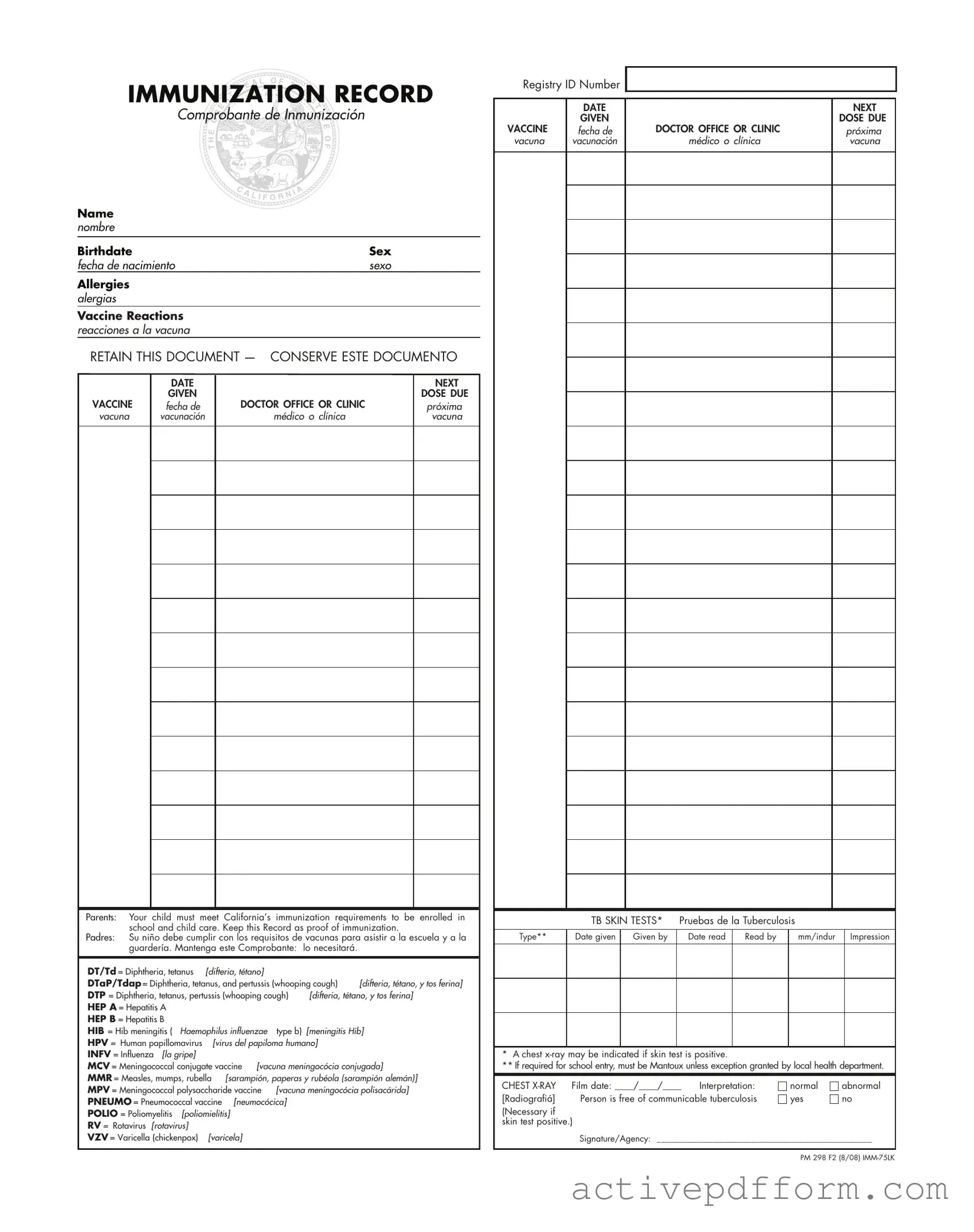 Free Immunization Record Template