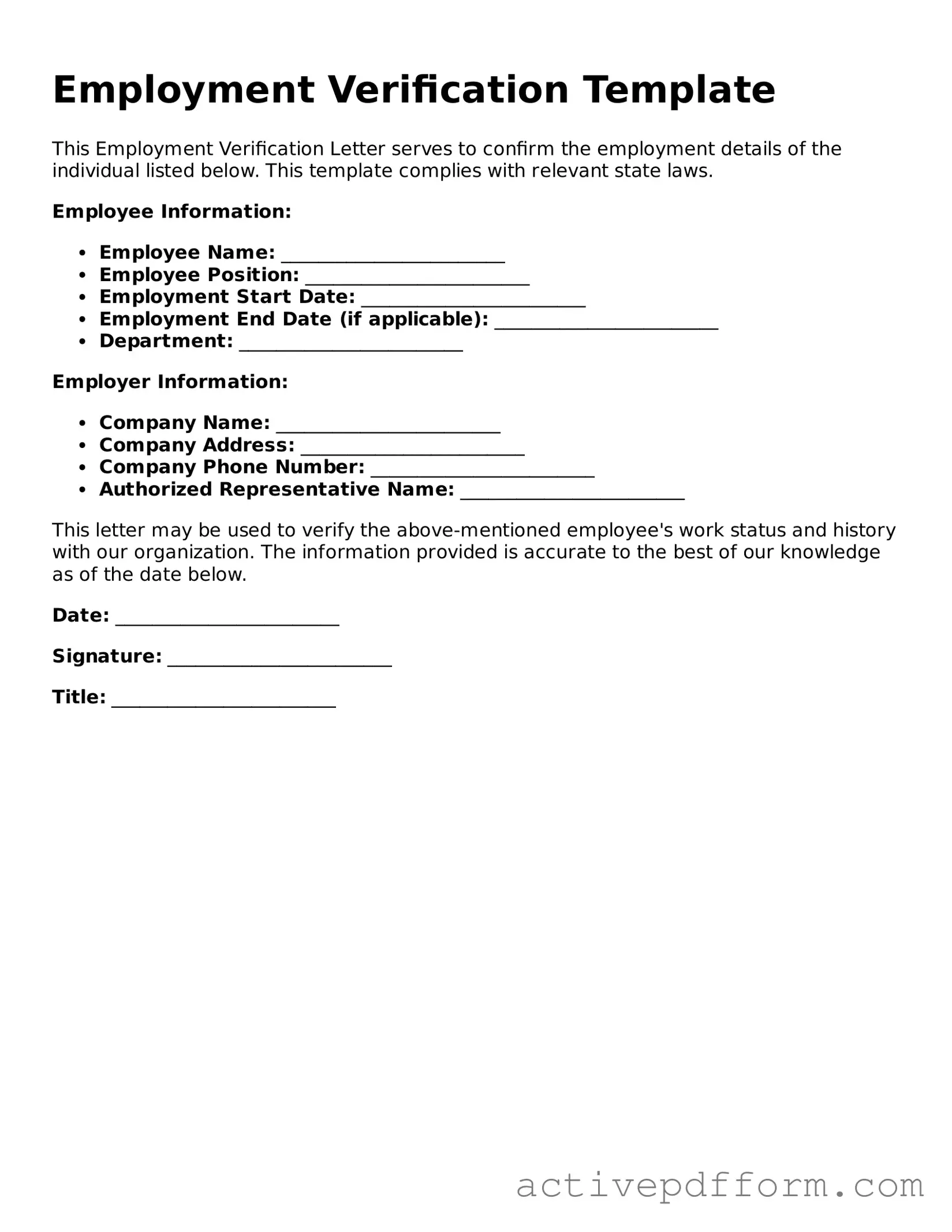 Blank Employment Verification Document