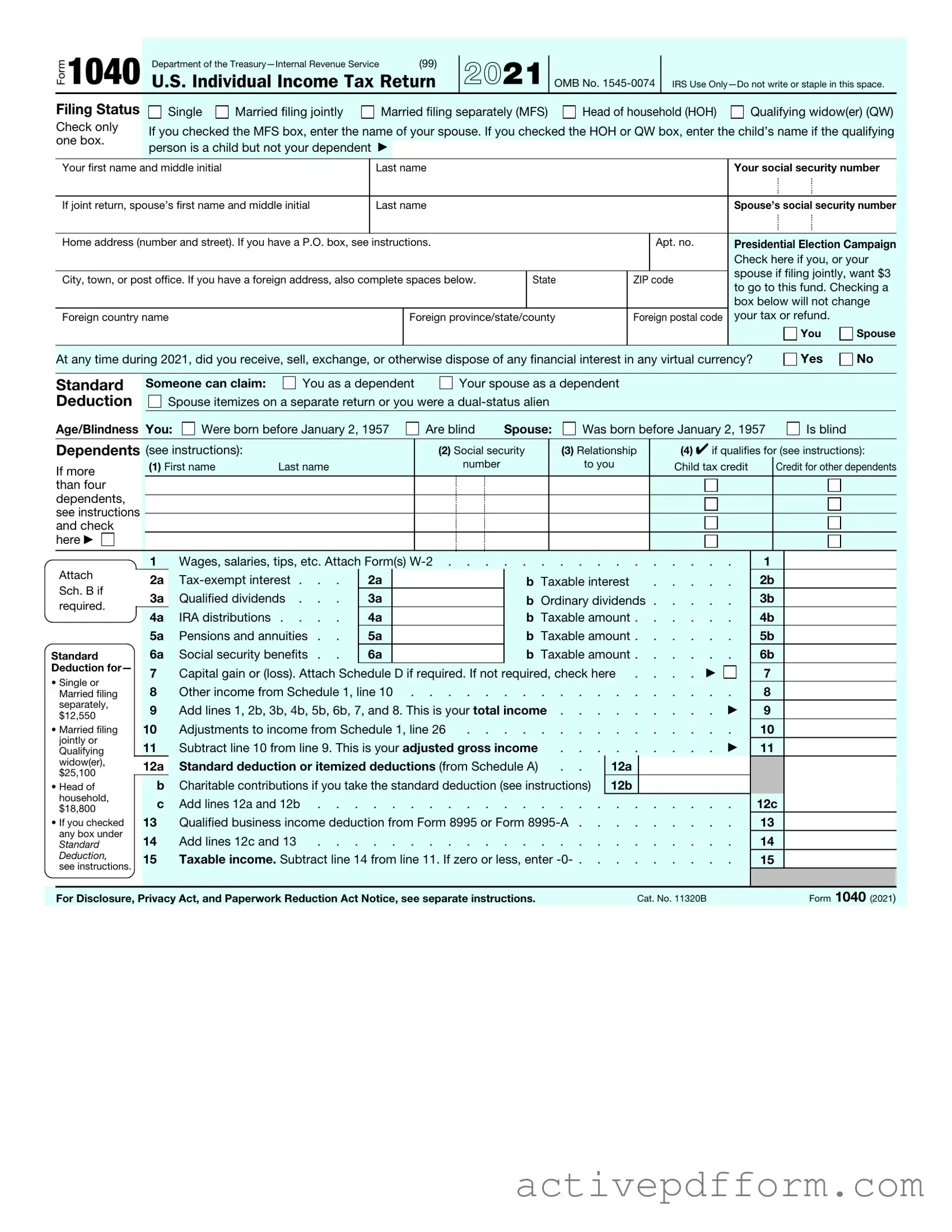 Free IRS 1040 Template