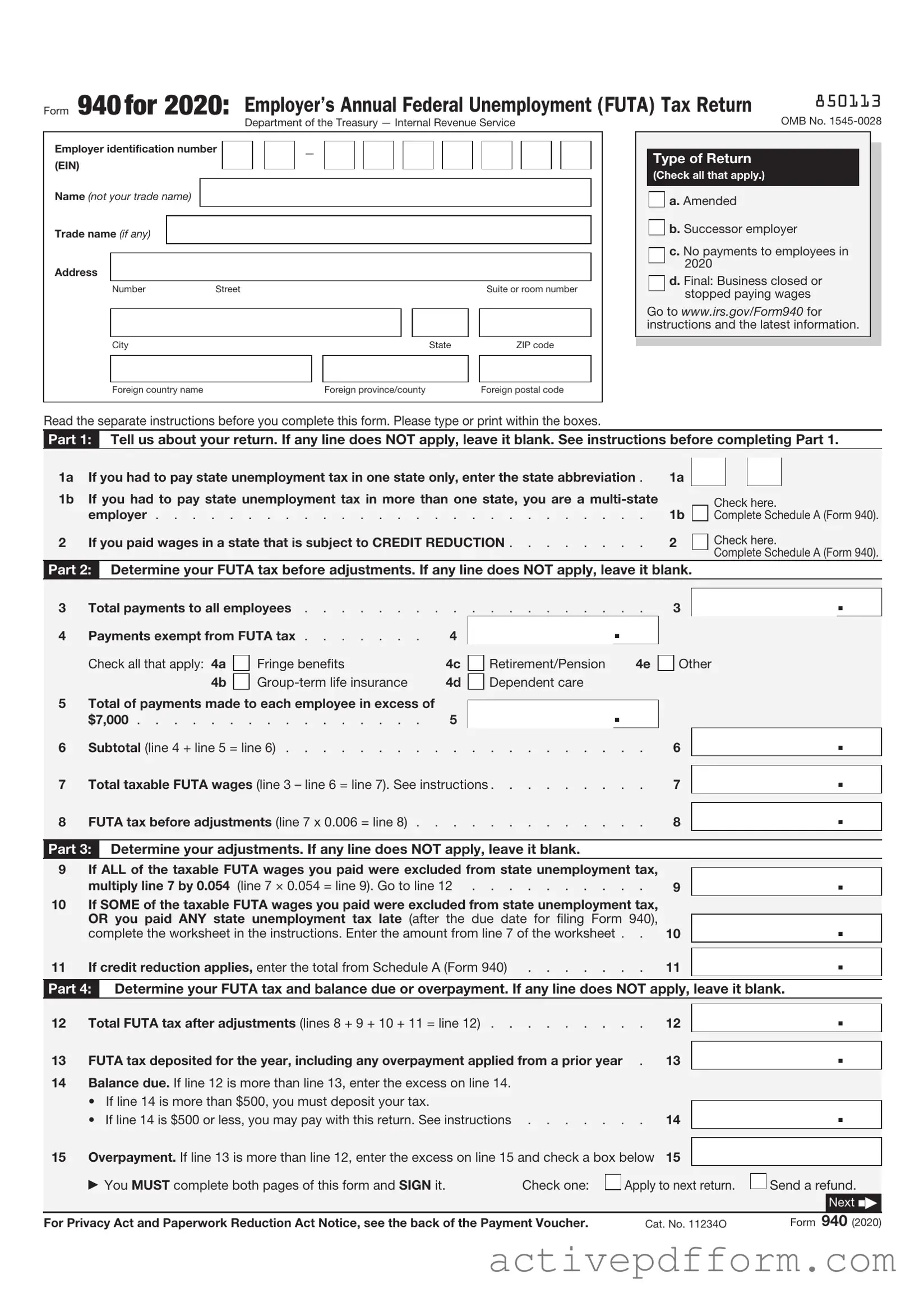 Free IRS 940 Template