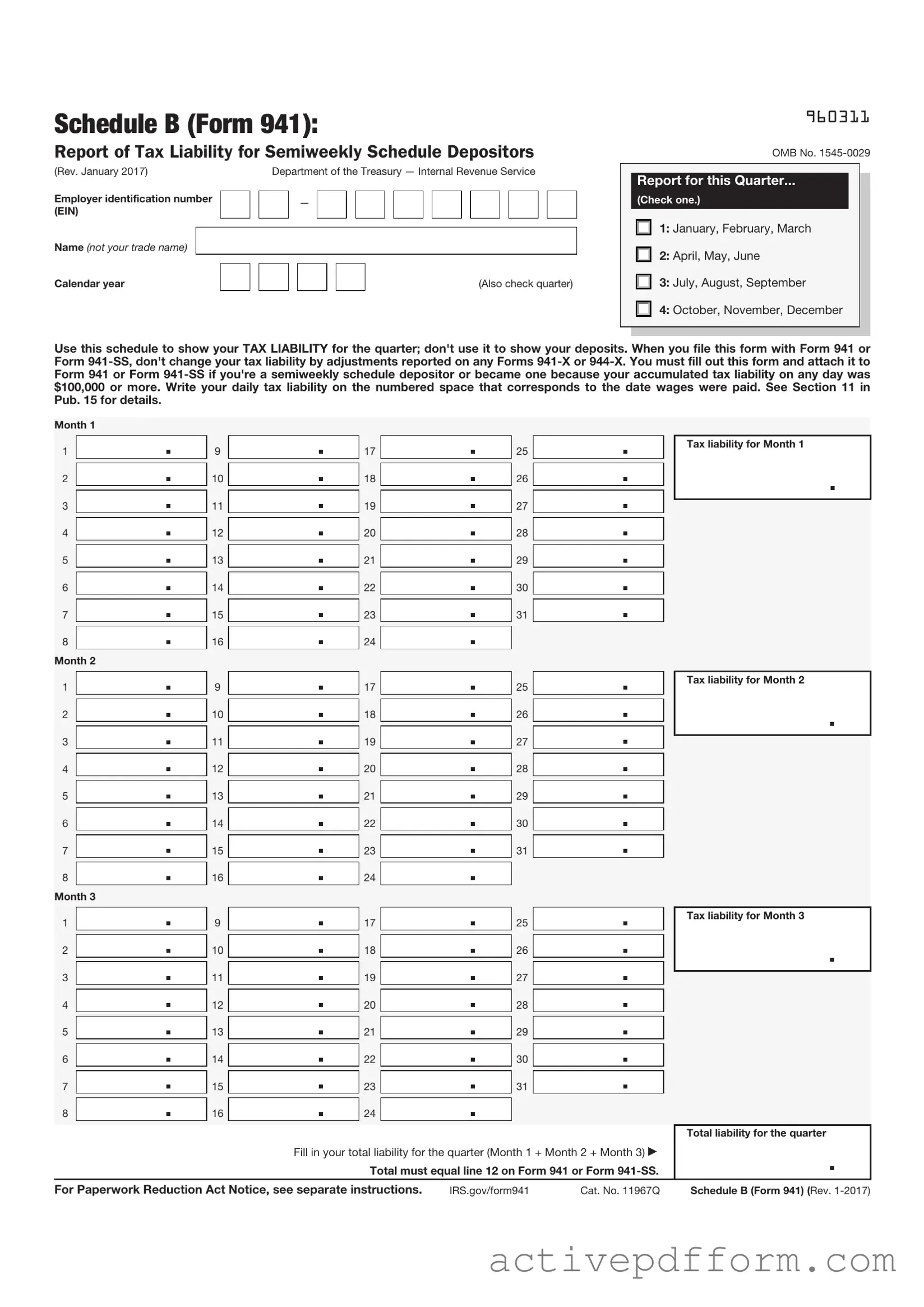 Free IRS Schedule B 941 Template