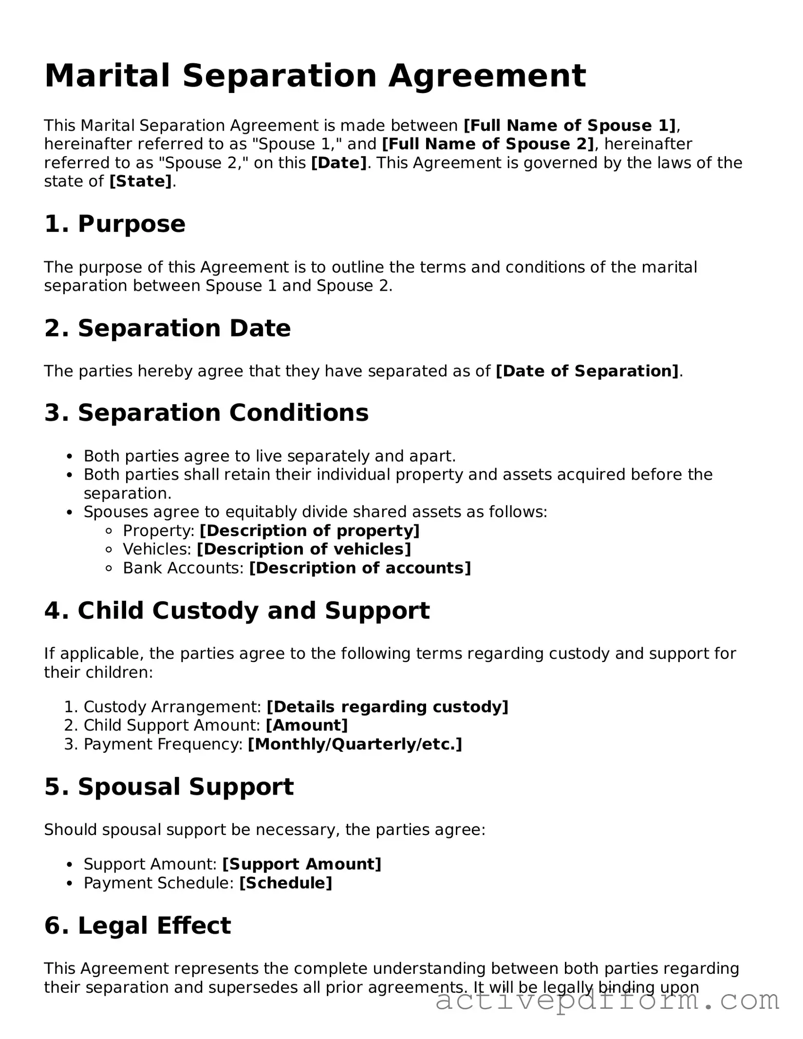 Blank Marital Separation Agreement Document