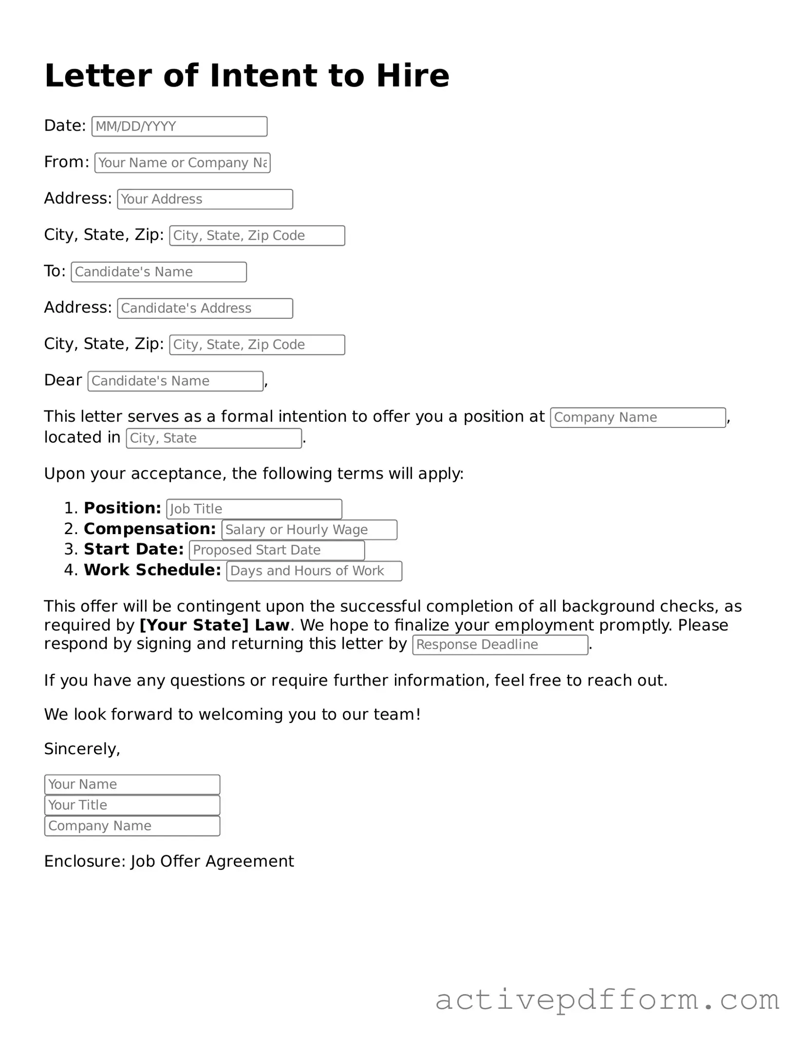 Blank Letter of Intent to Hire Document