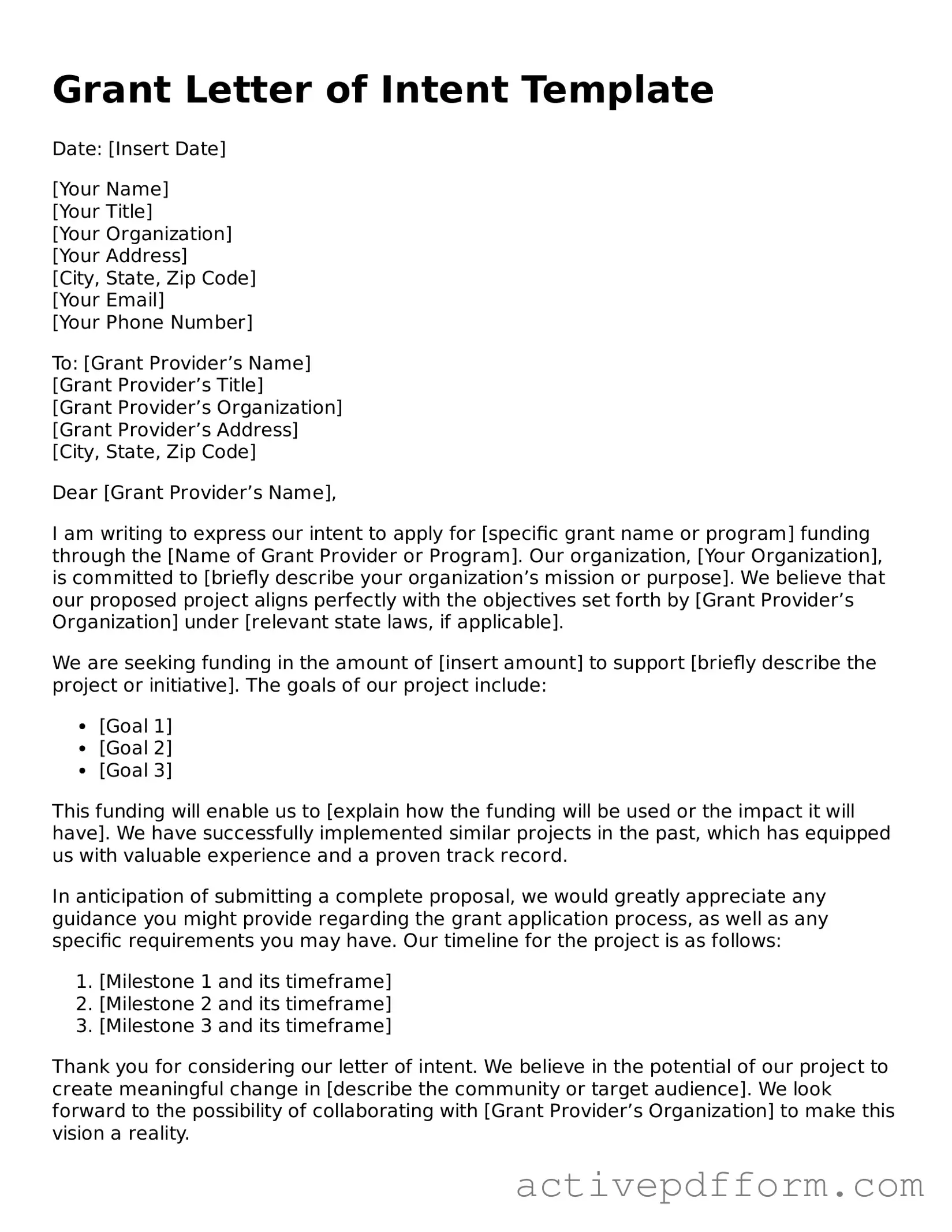 Blank Grant Letter of Intent Document