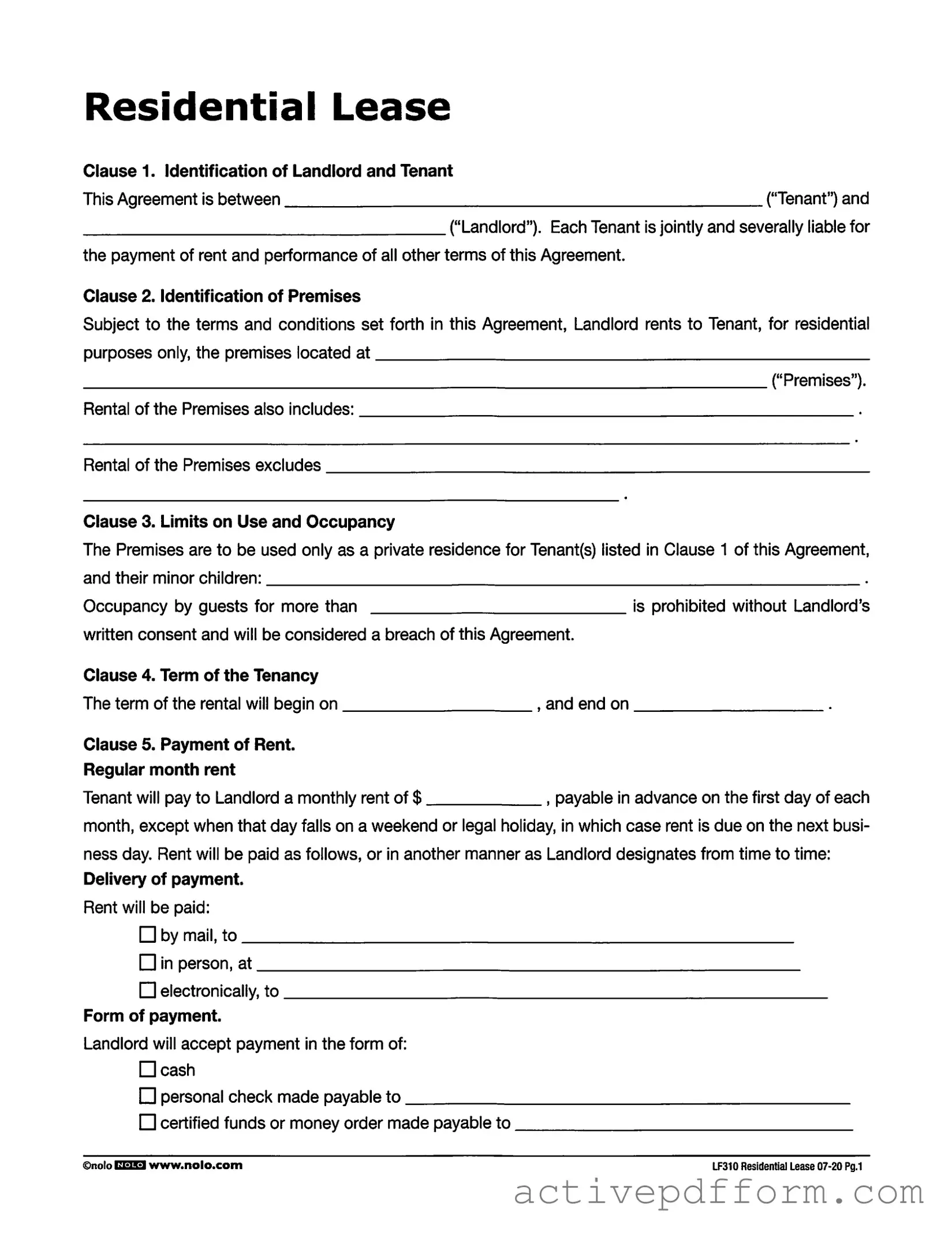 Free Lf310 Residential Lease Template