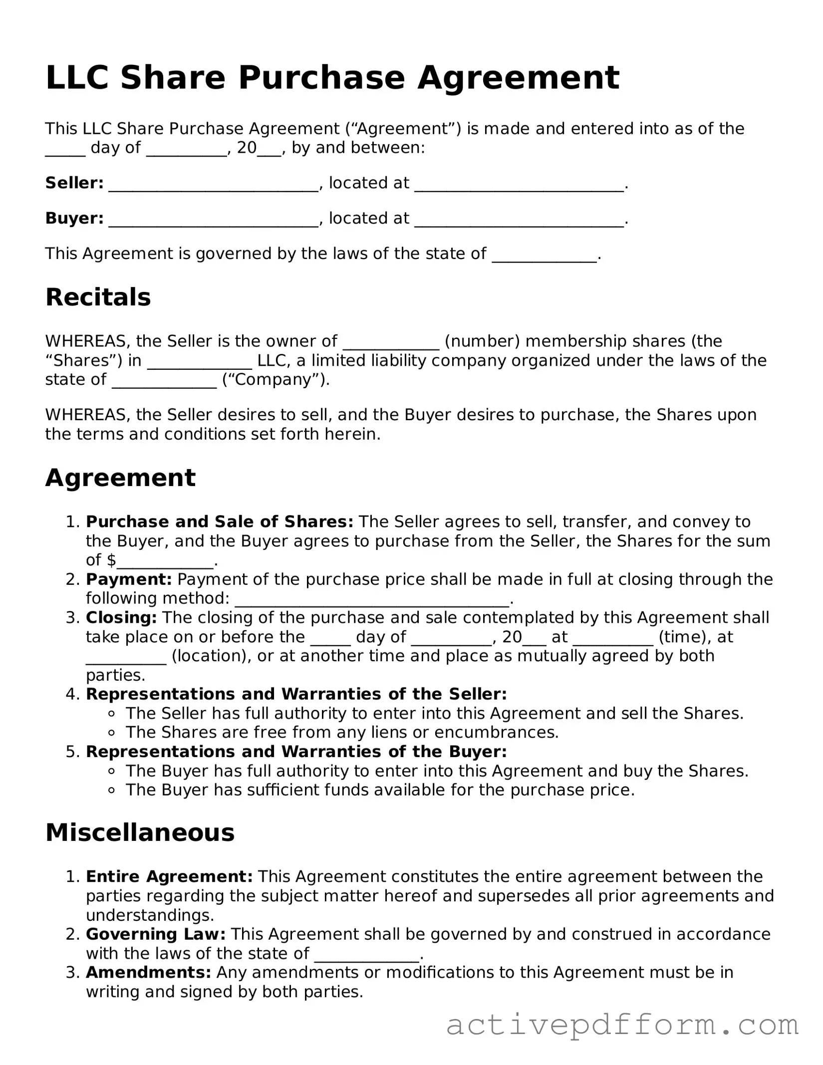 Blank LLC Share Purchase Agreement Document