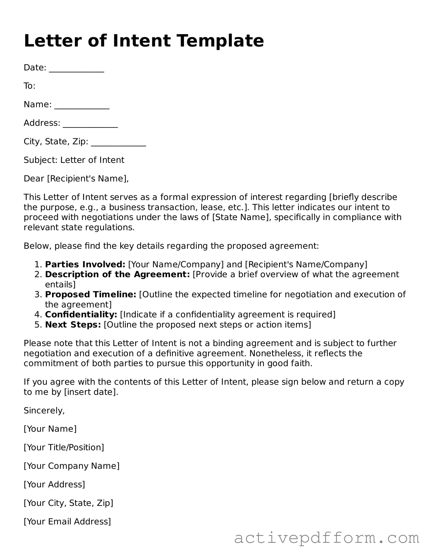 Blank Letter of Intent Document