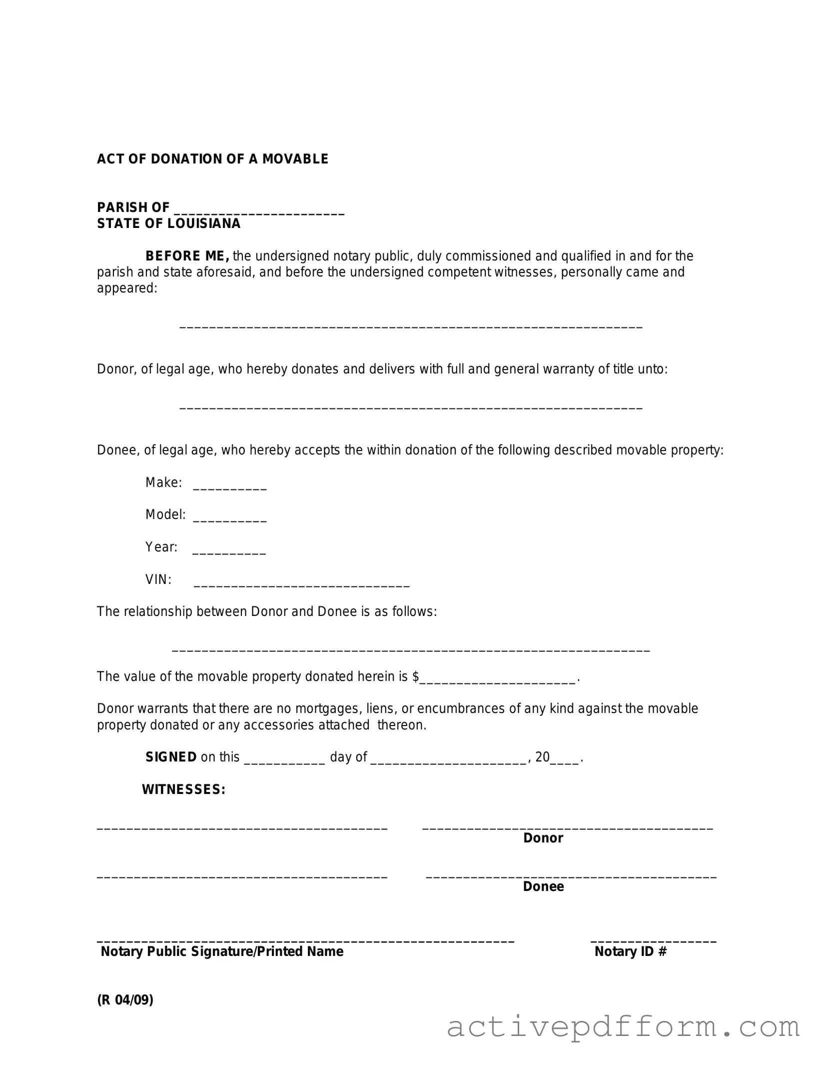 Free Louisiana act of donation Template