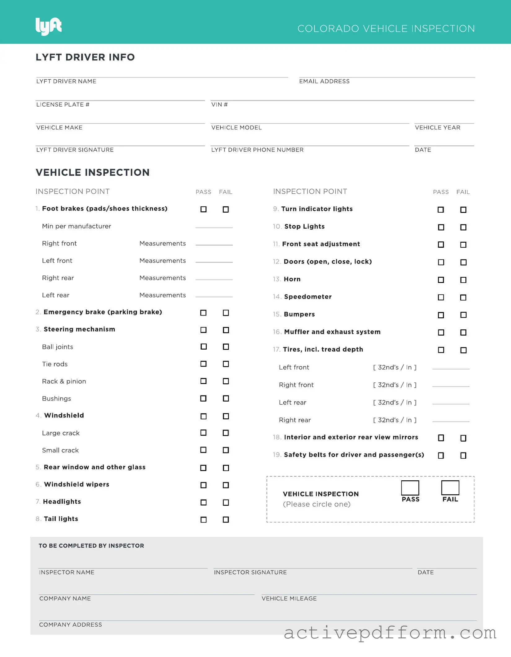 Free Lyft Inspection Template