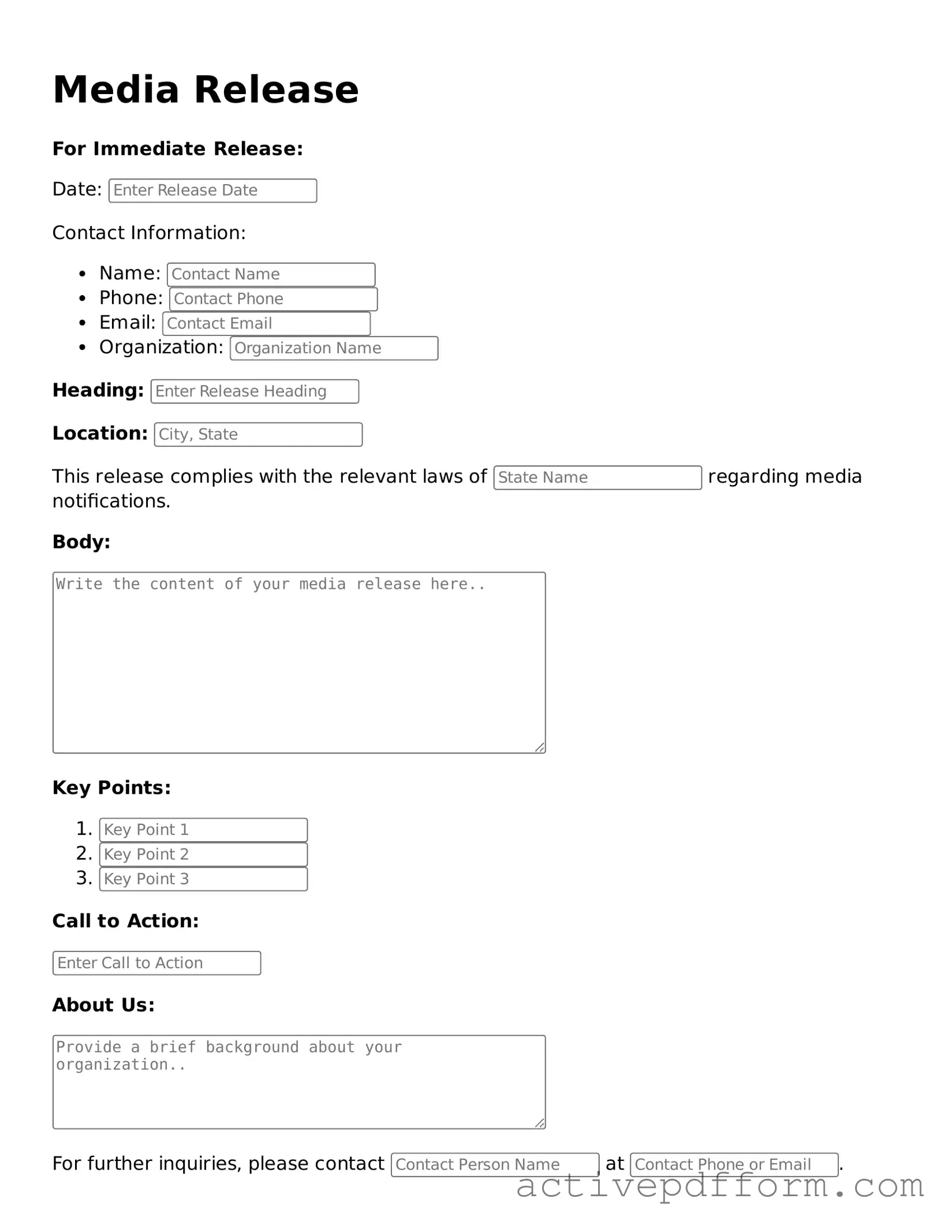 Blank Media Release Document