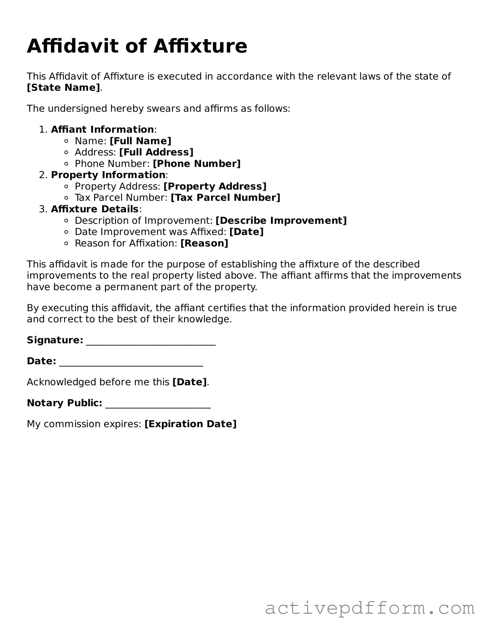 Blank Affidavit of Affixture Document