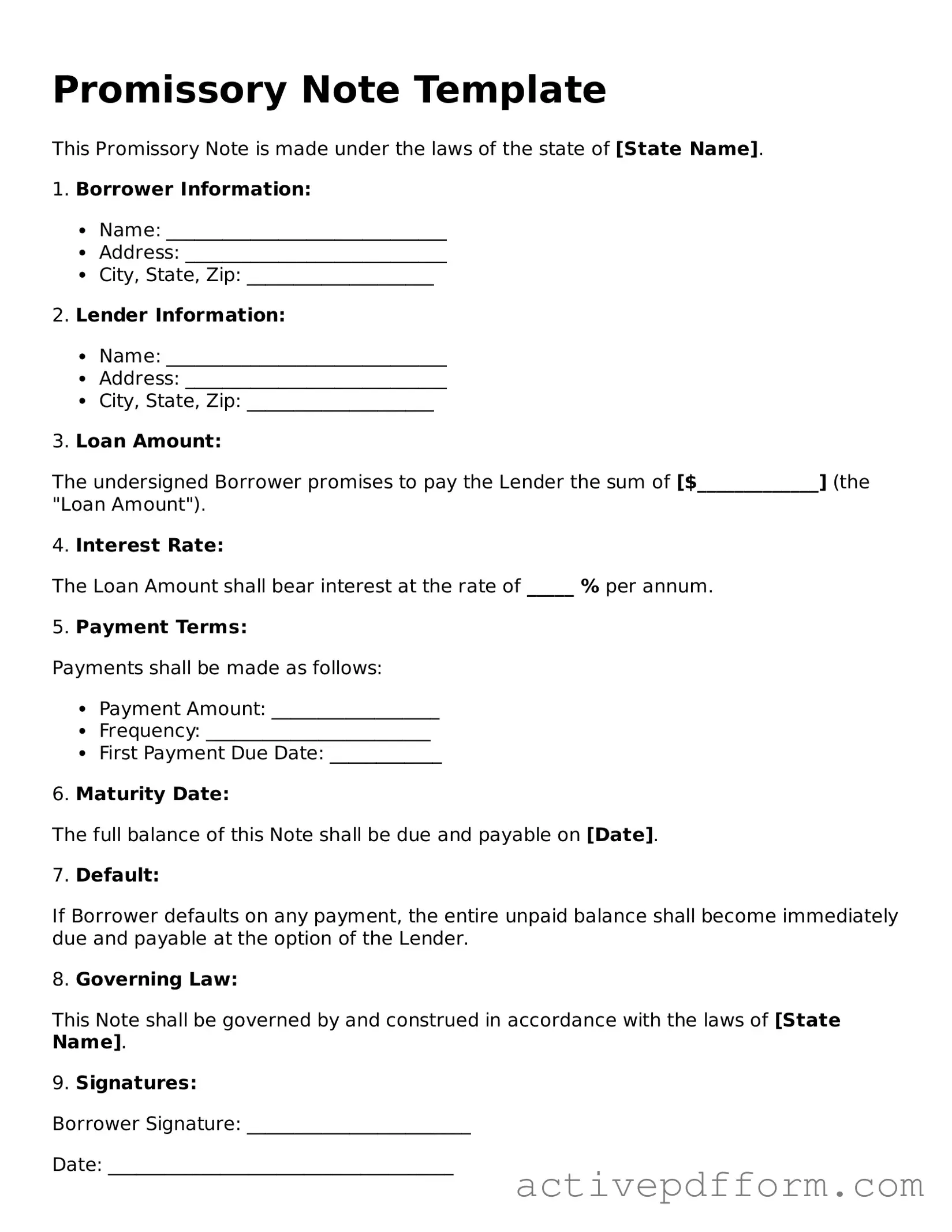 Blank Promissory Note Document
