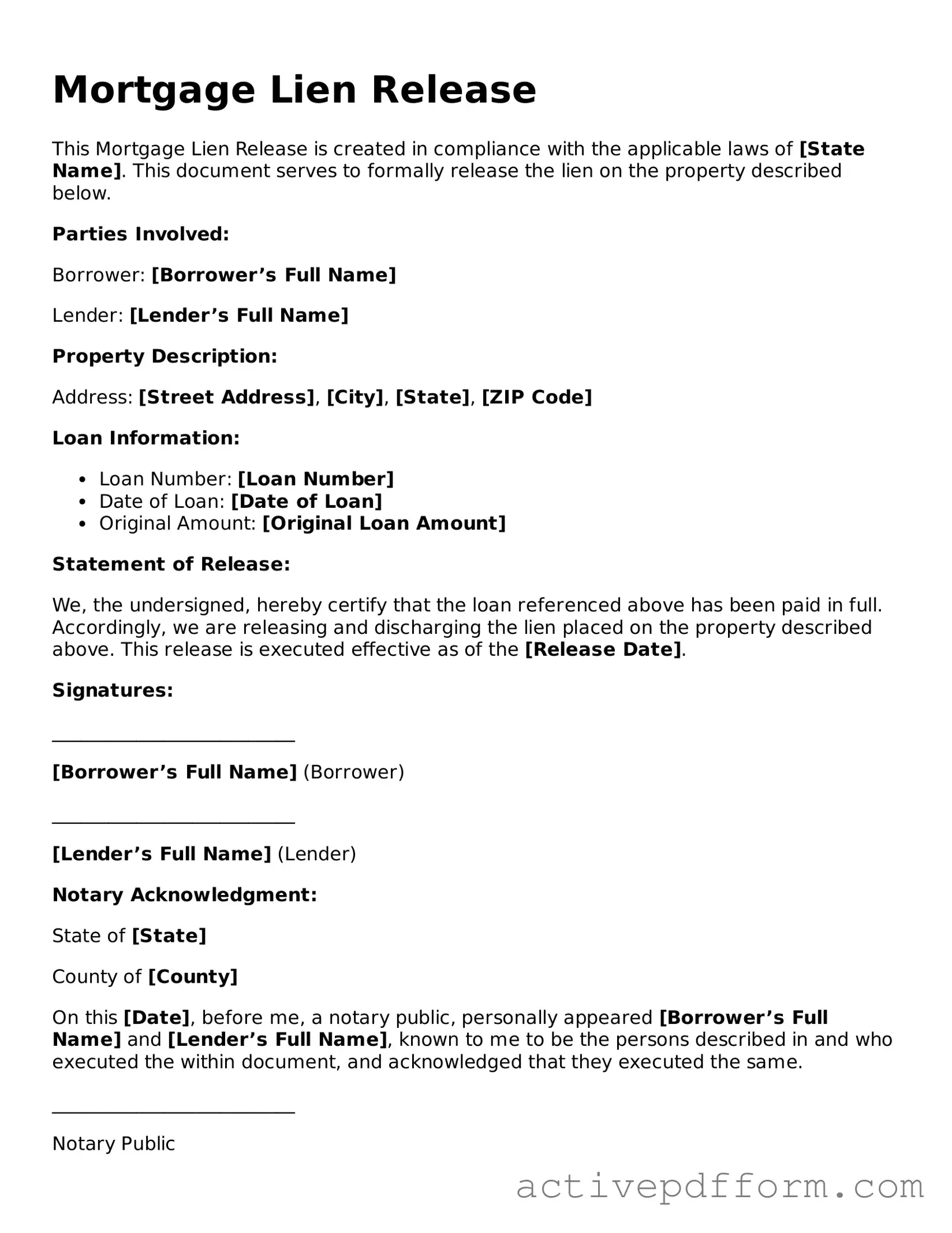 Blank Mortgage Lien Release Document