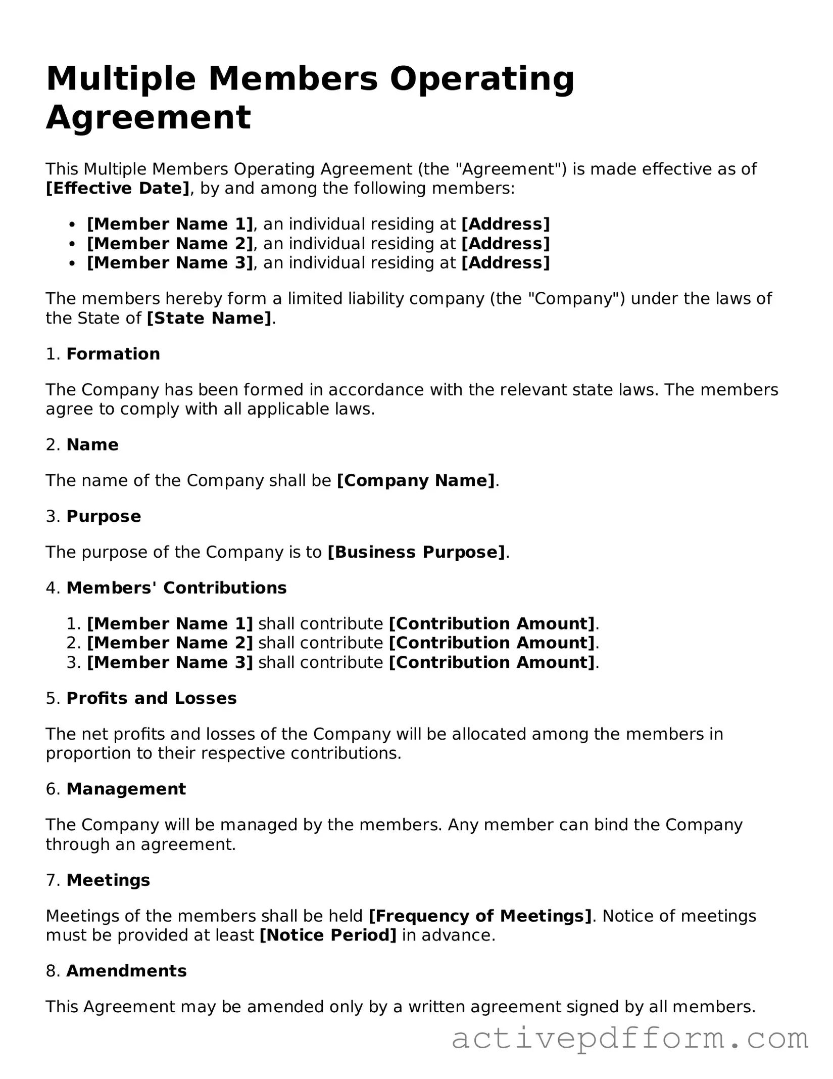 Blank Multiple Members Operating Agreement Document