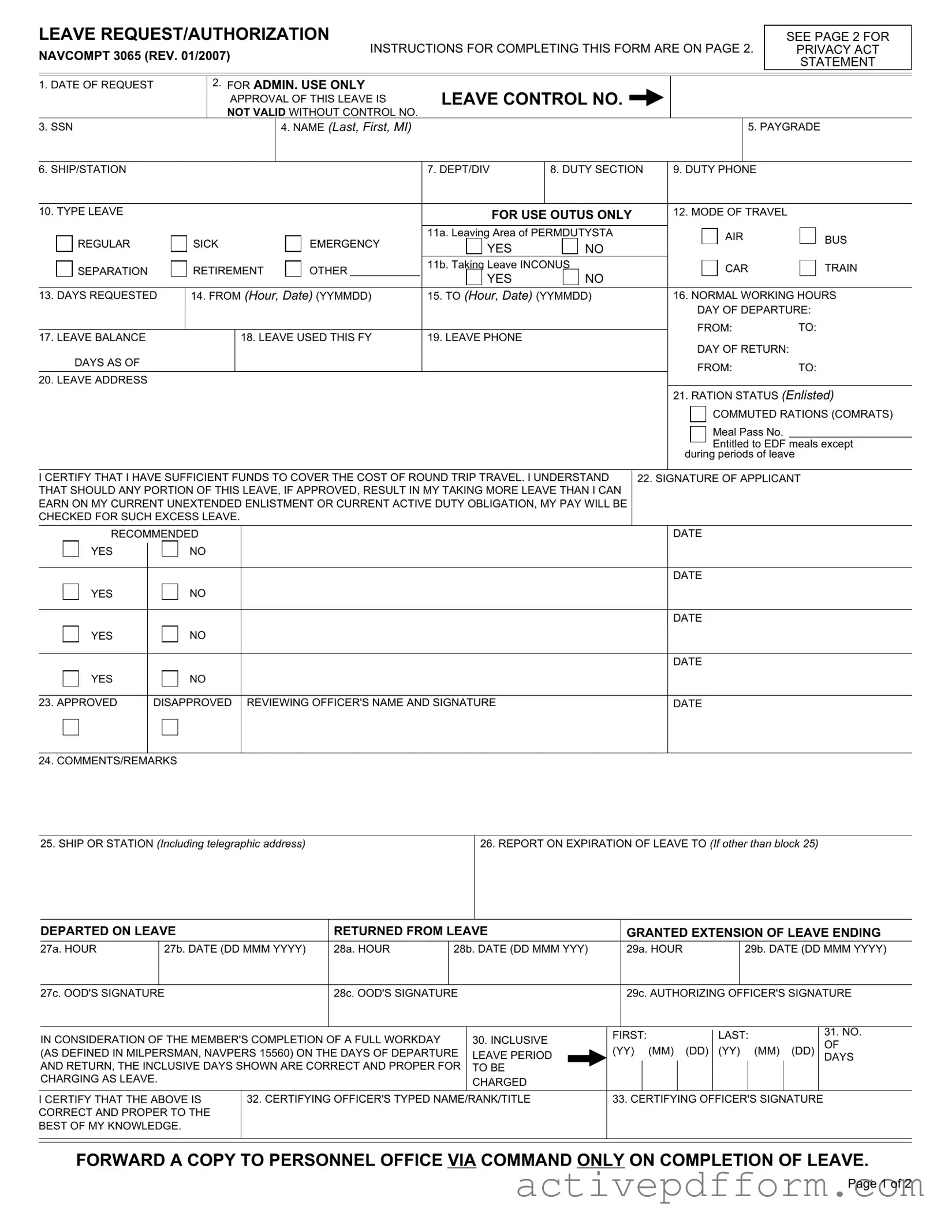 Free Navcompt 3065 Template
