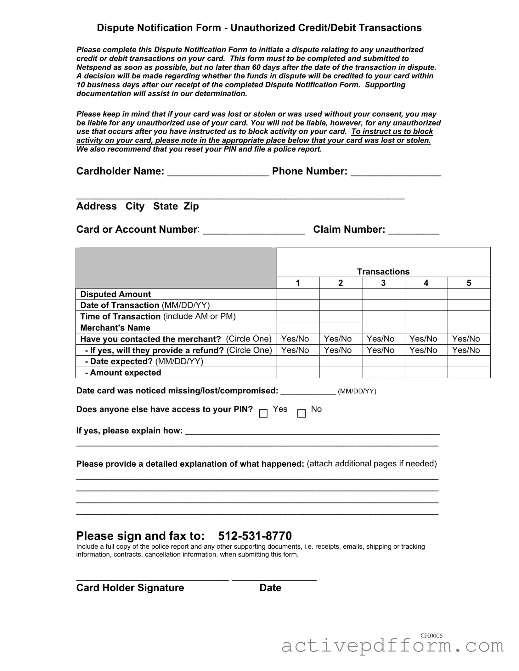 Free Netspend Dispute Template