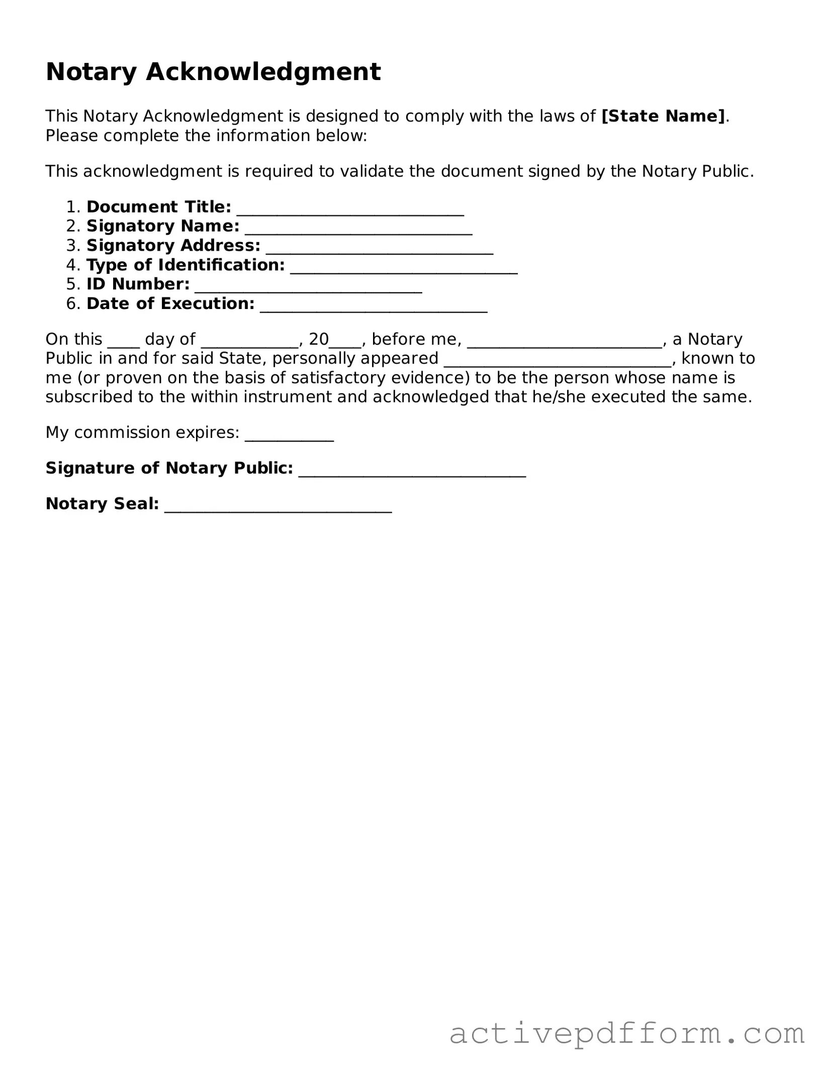 Blank Notary Acknowledgement Document