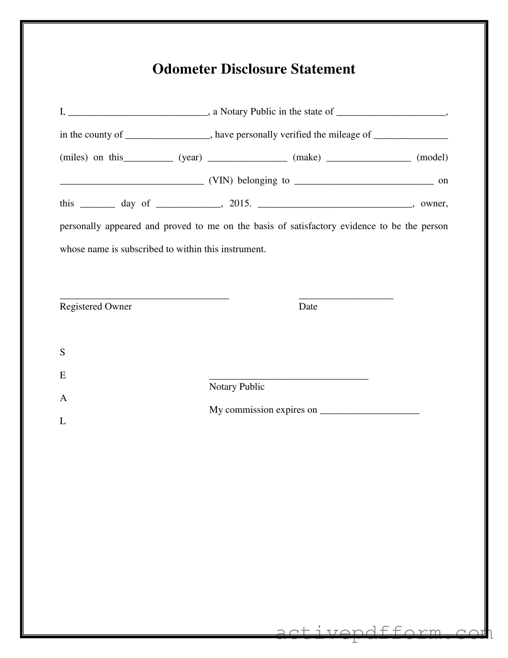 Free Notarized Odometer Statement Template