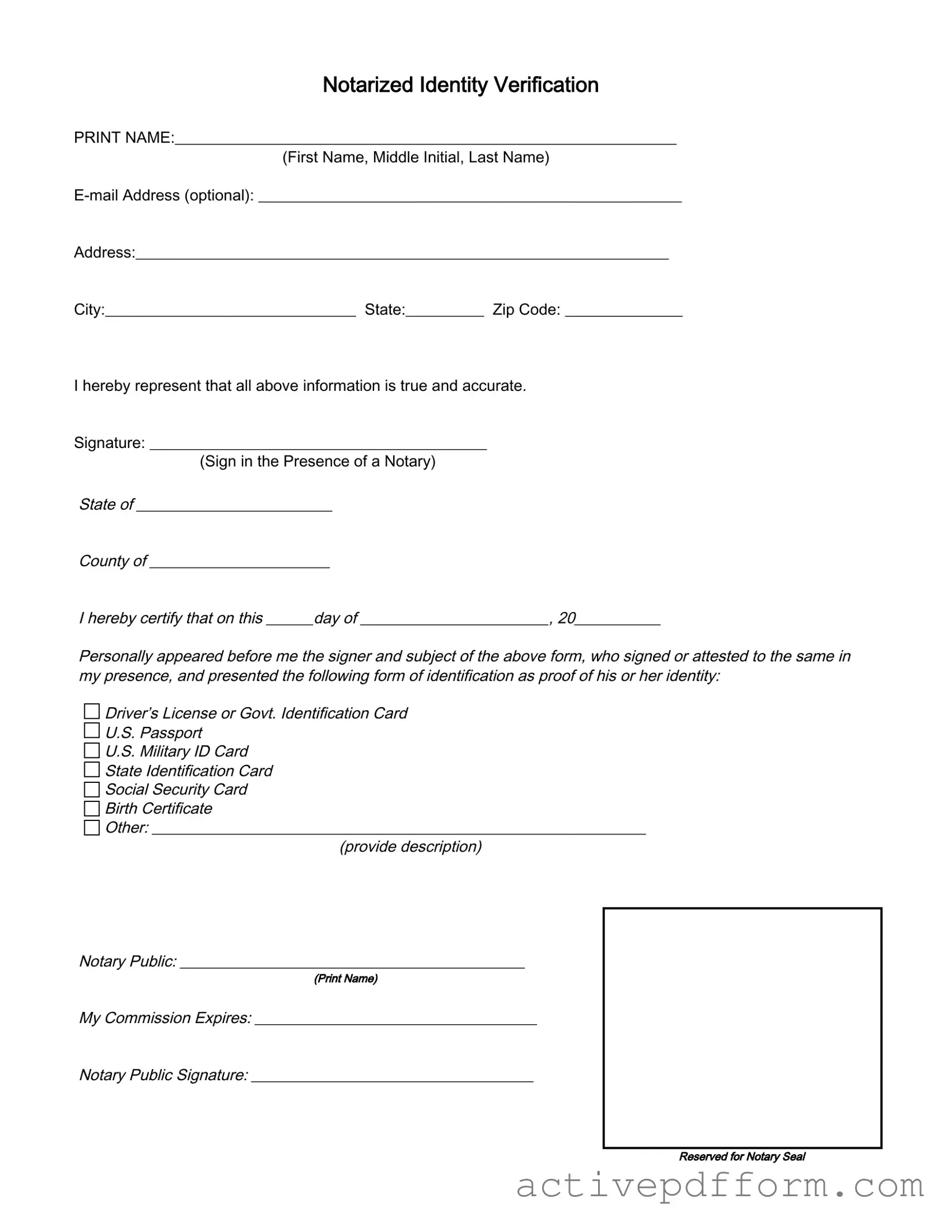 Free Notarized Identity Verification Template