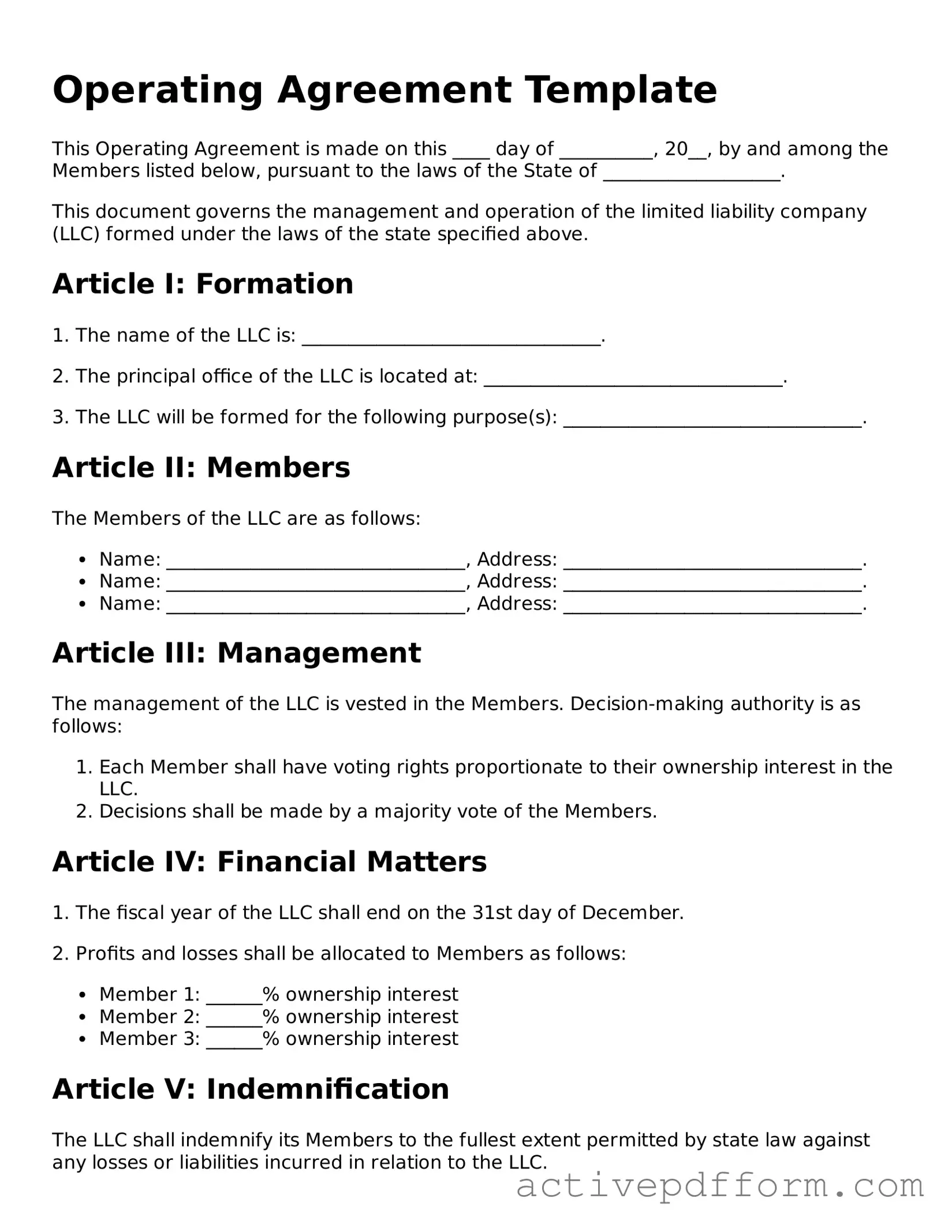 Blank Operating Agreement Document