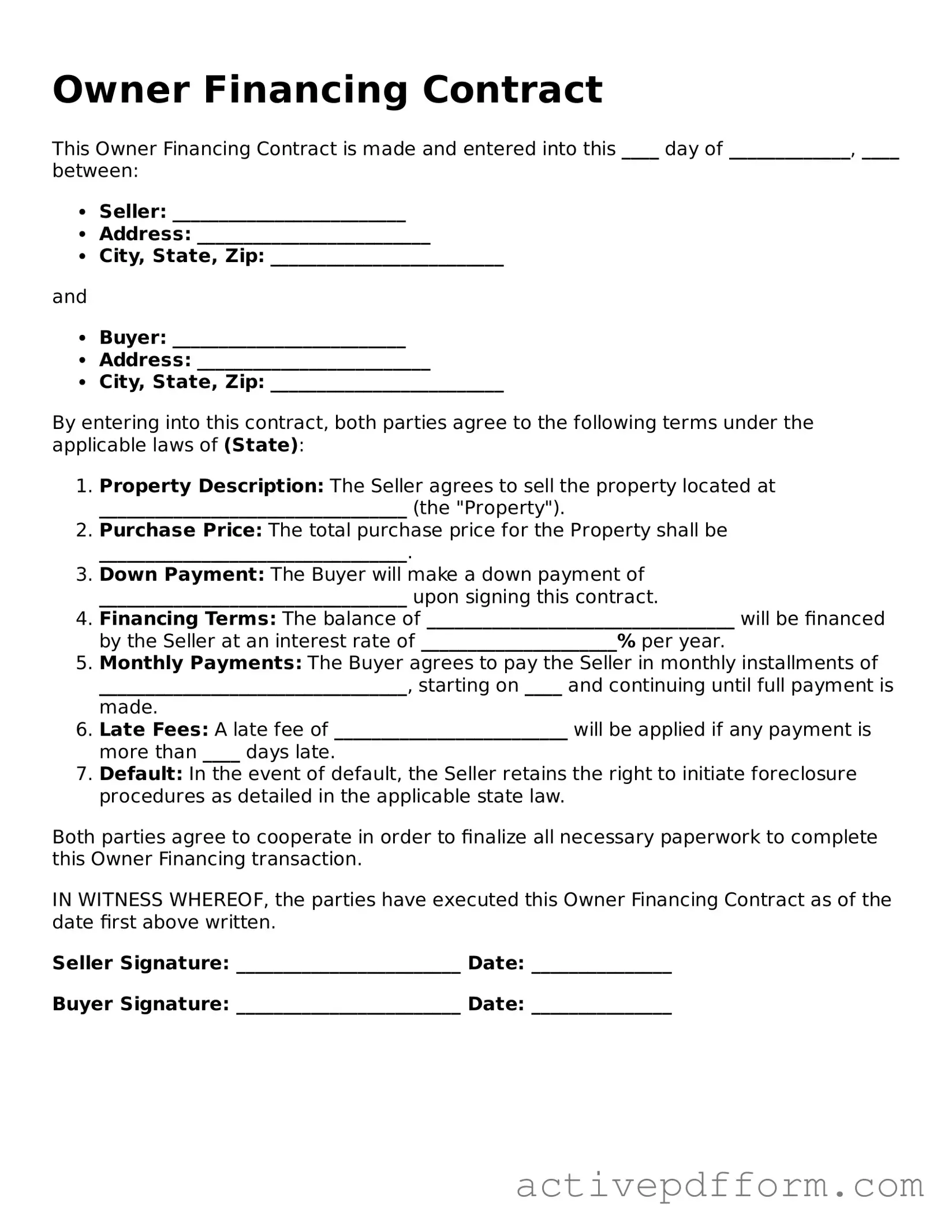 Blank Owner Financing Contract Document