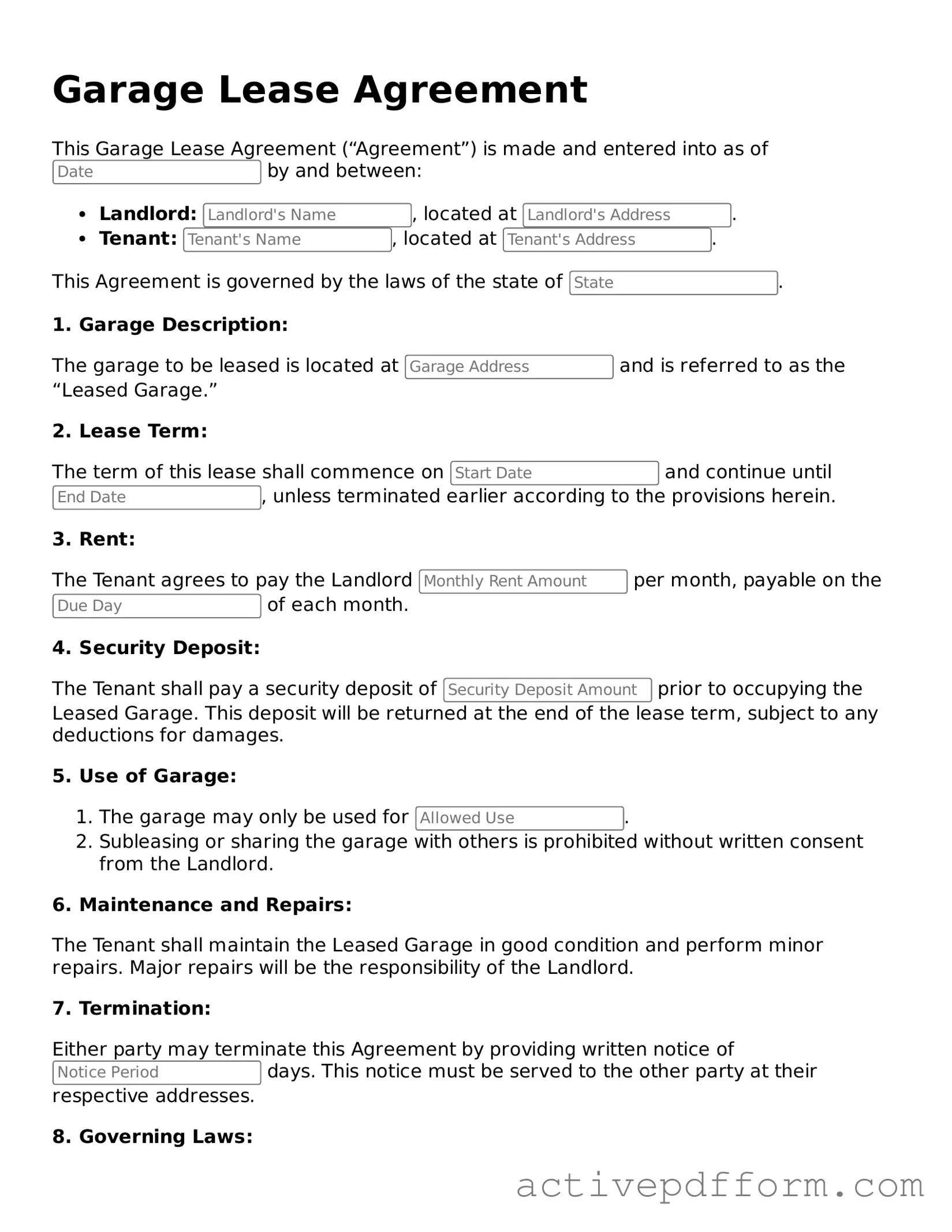 Blank Garage Lease Agreement Document