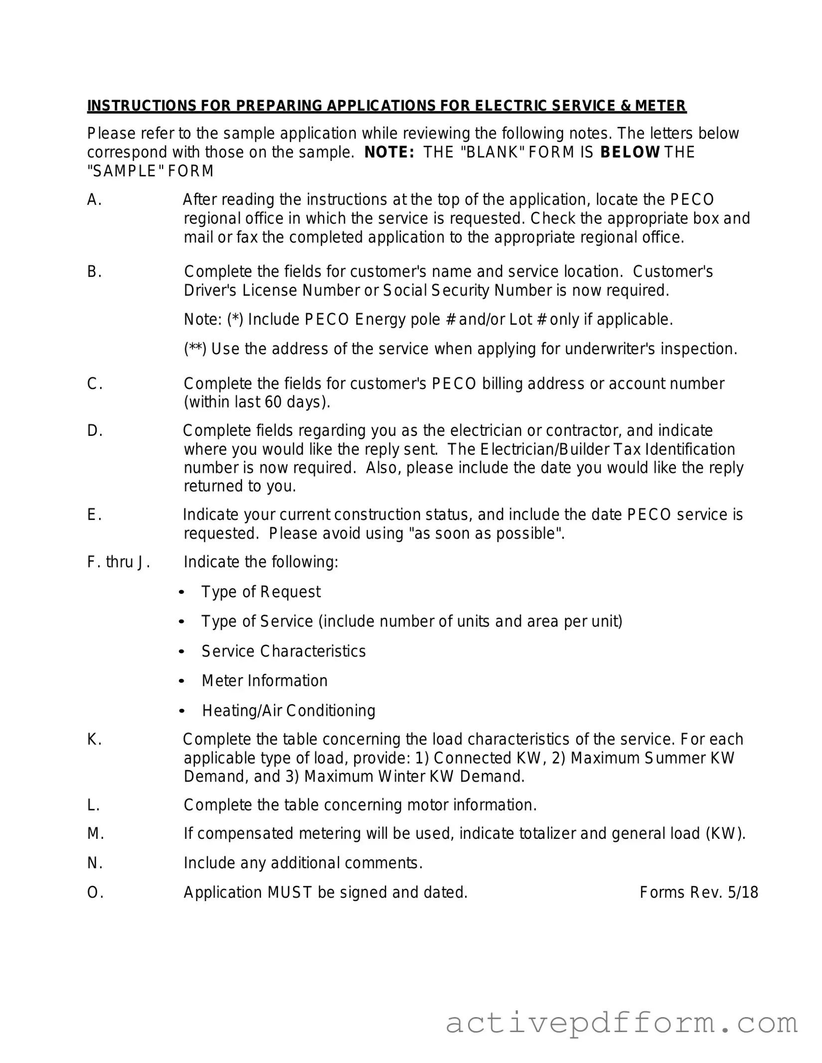 Free Peco Service And Meter Application Template