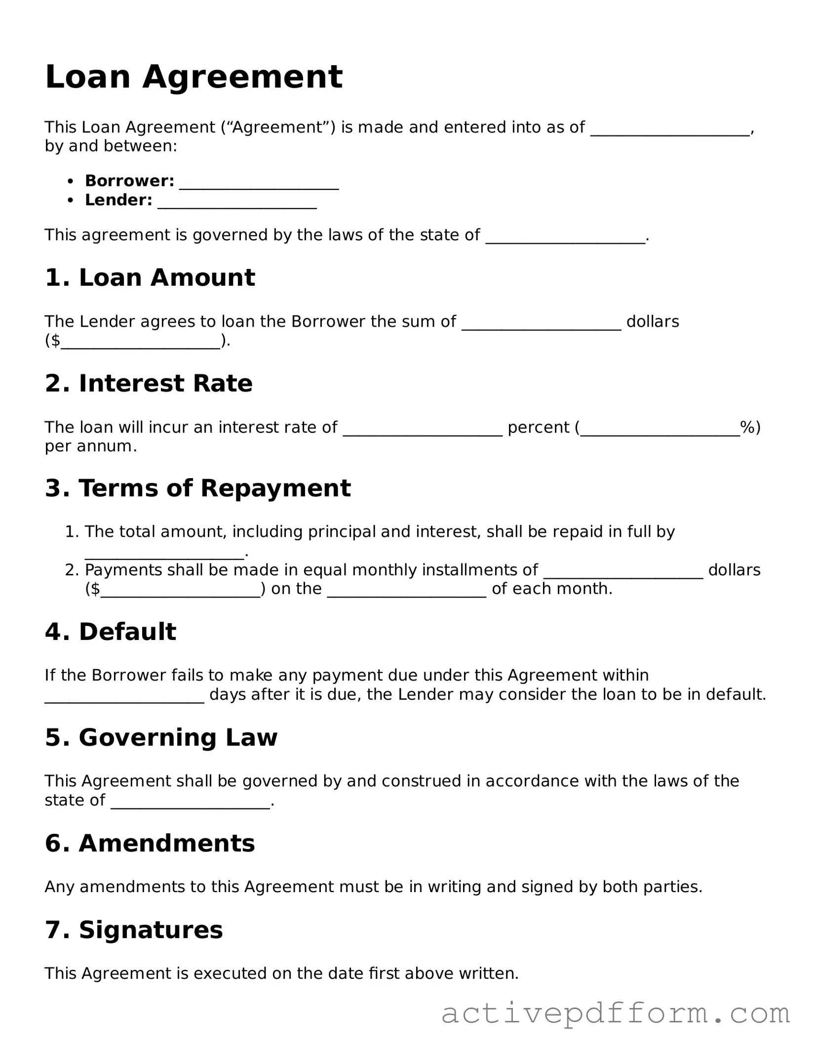 Blank Loan Agreement Document