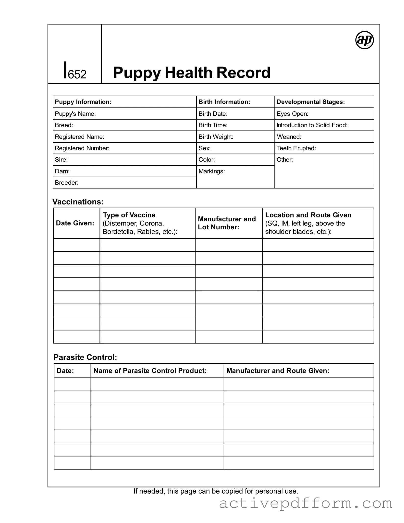 Free Puppy Health Record Template