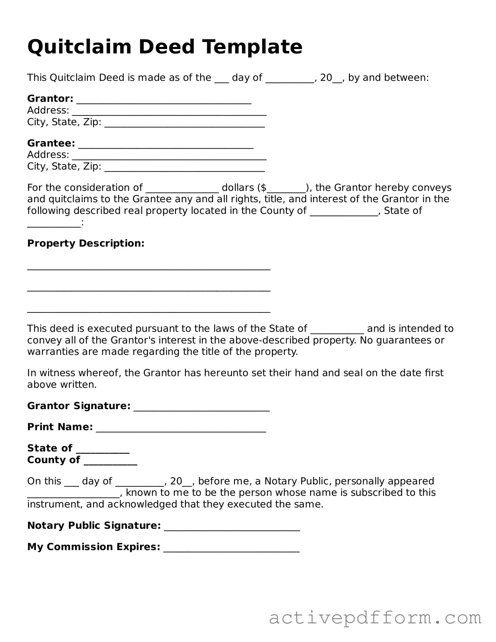 Blank Quitclaim Deed Document