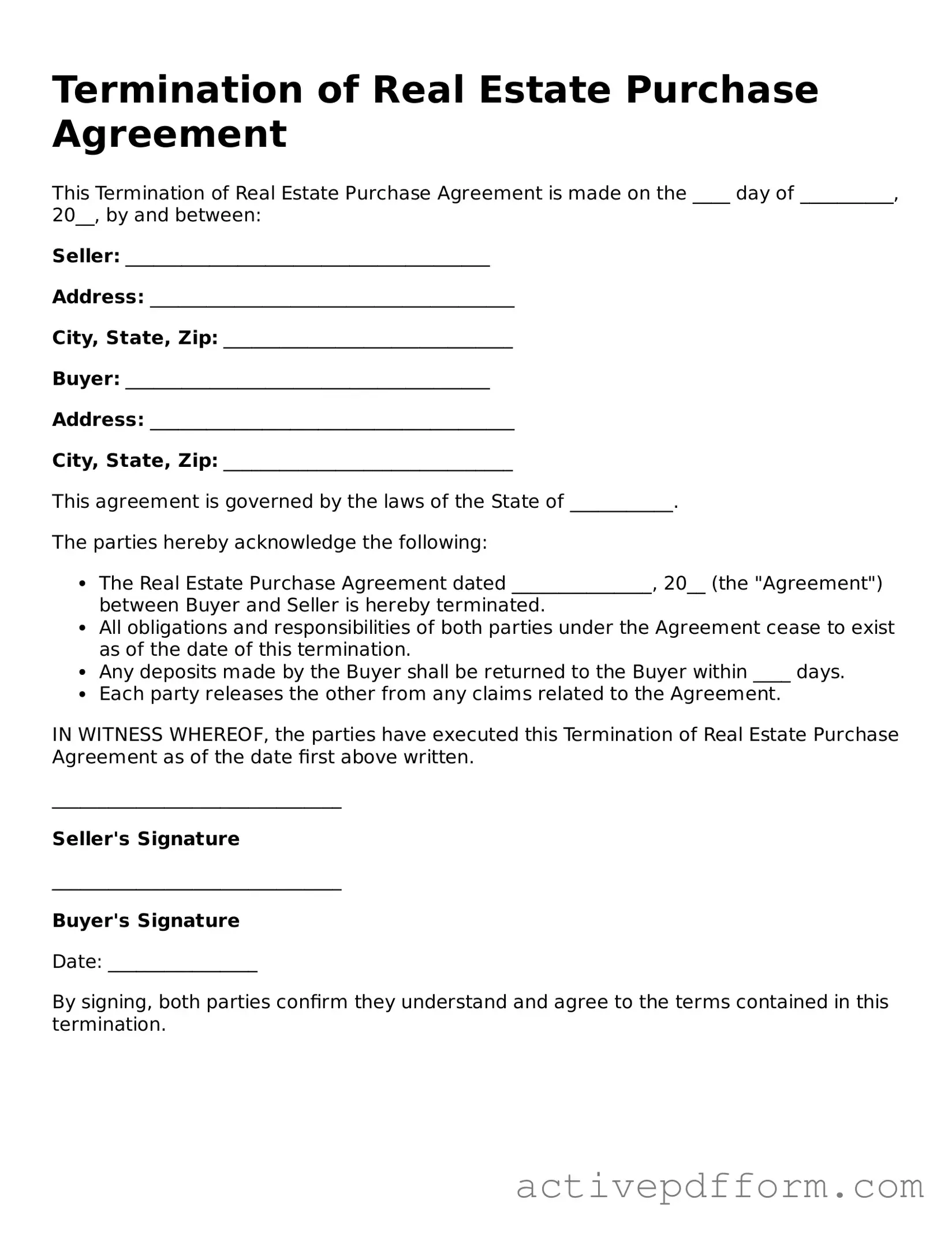 Blank Termination of Real Estate Purchase Agreement Document