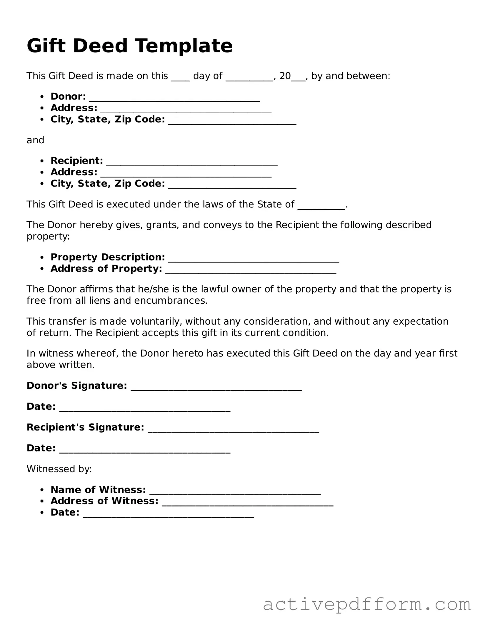 Blank Gift Deed Document
