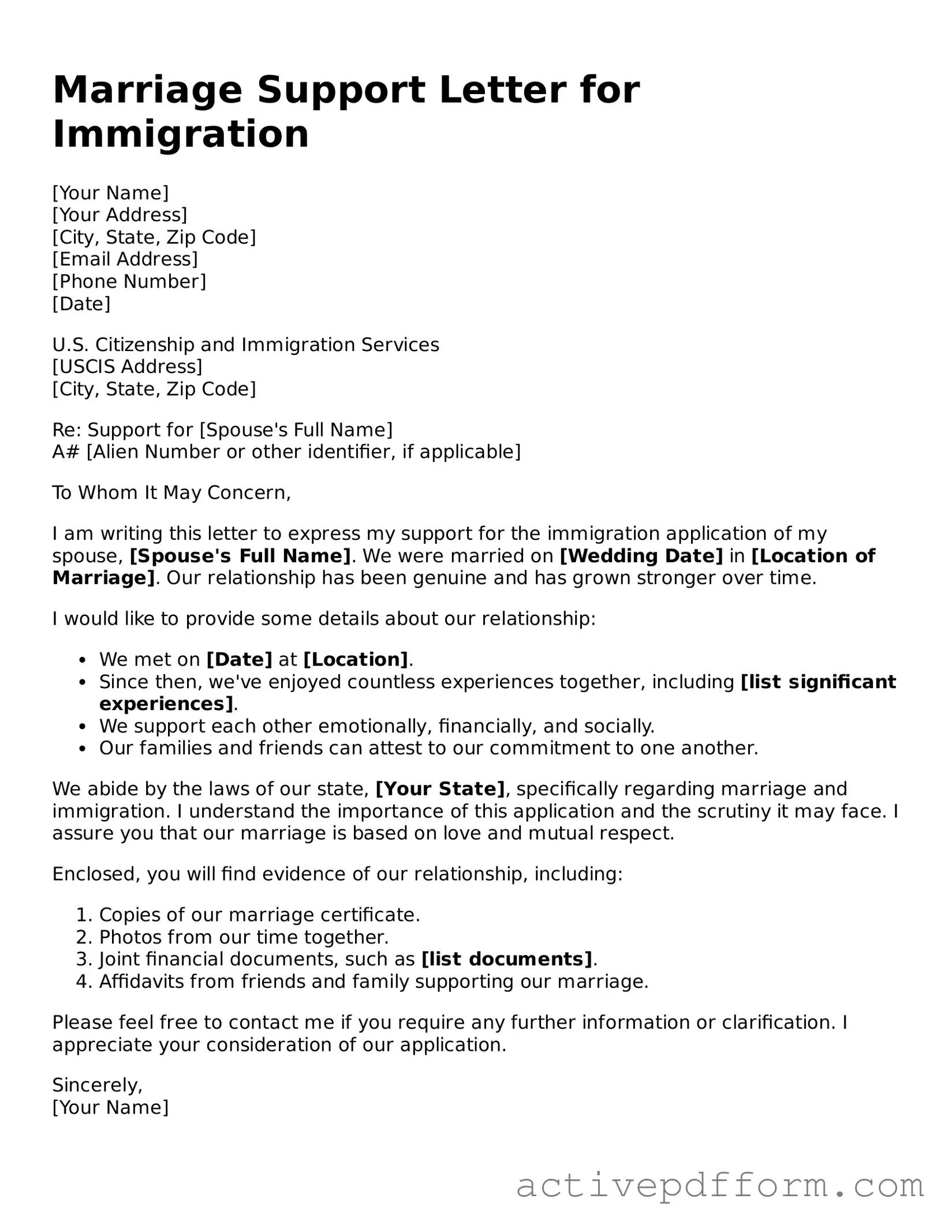 Blank Marriage Support Letter for Immigration Document