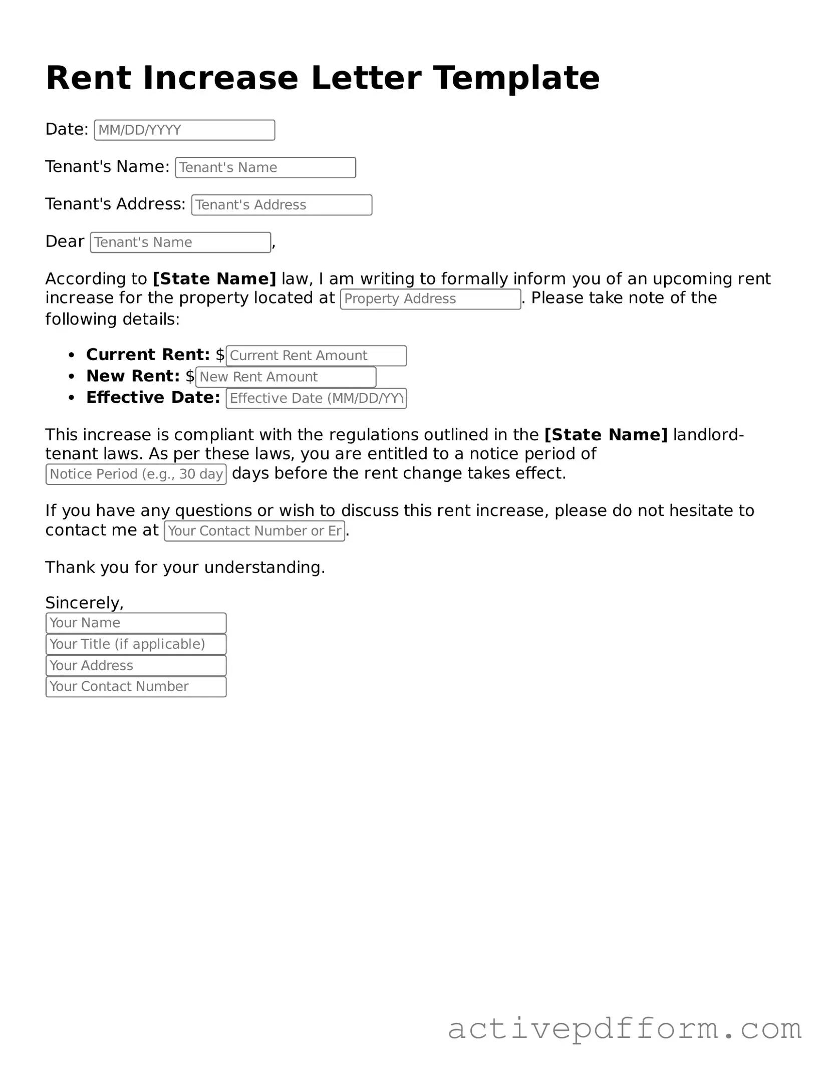 Blank Rent Increase Letter Document