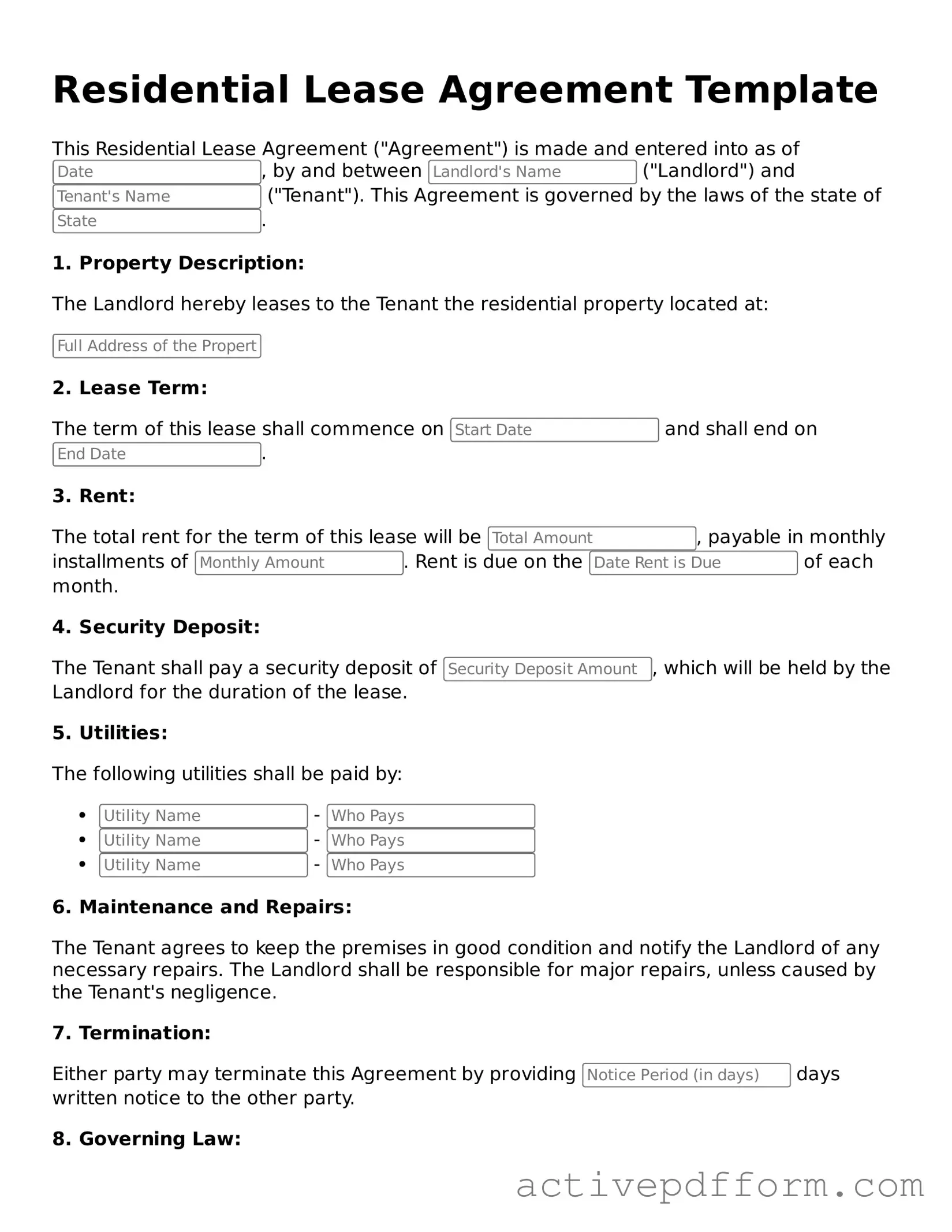 Blank Residential Lease Agreement Document