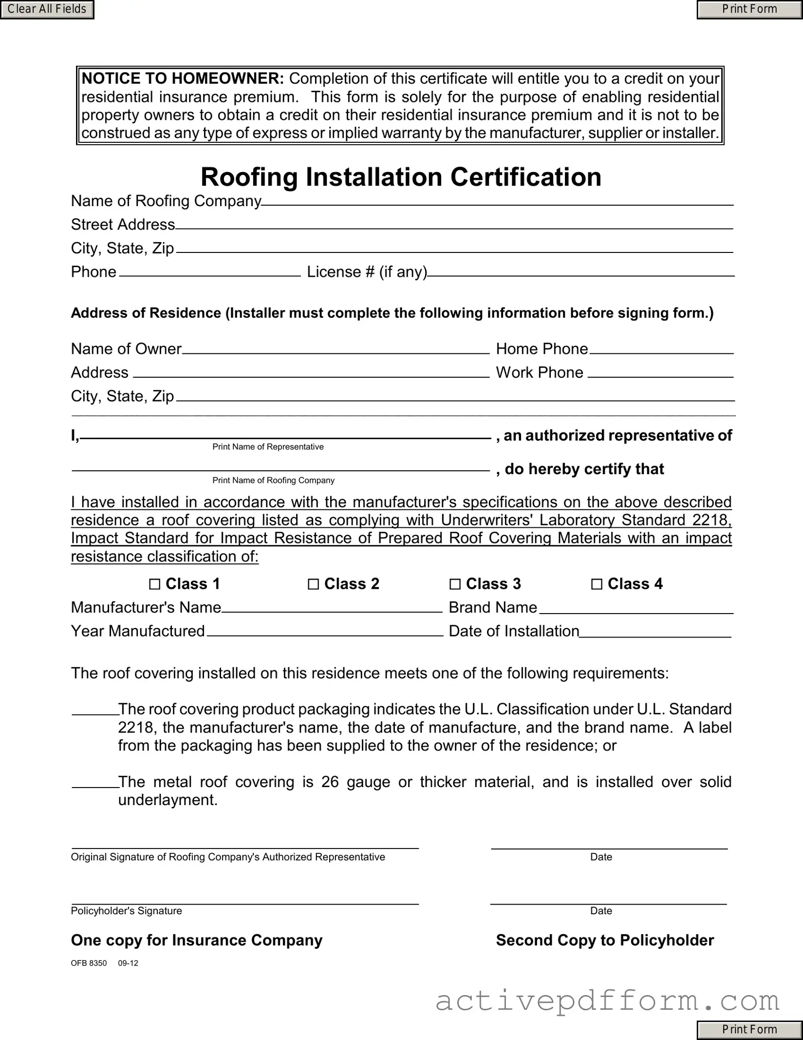 Free Roofing Certificate Template