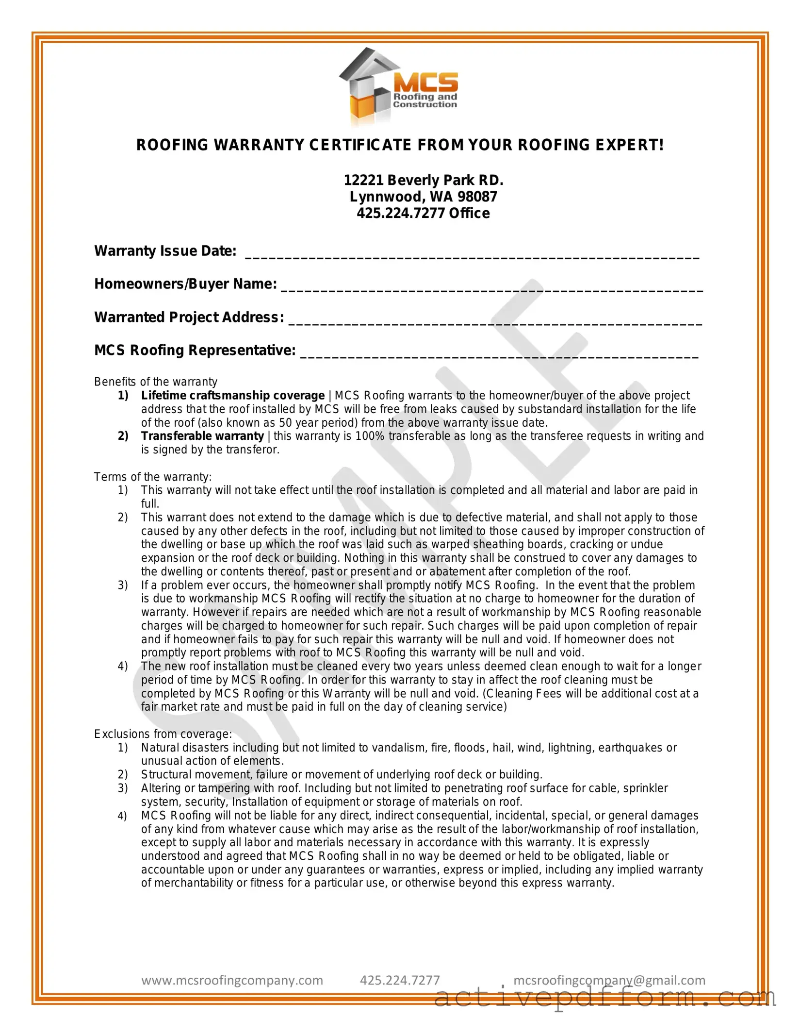 Free Roofing Warranty Certificate Template