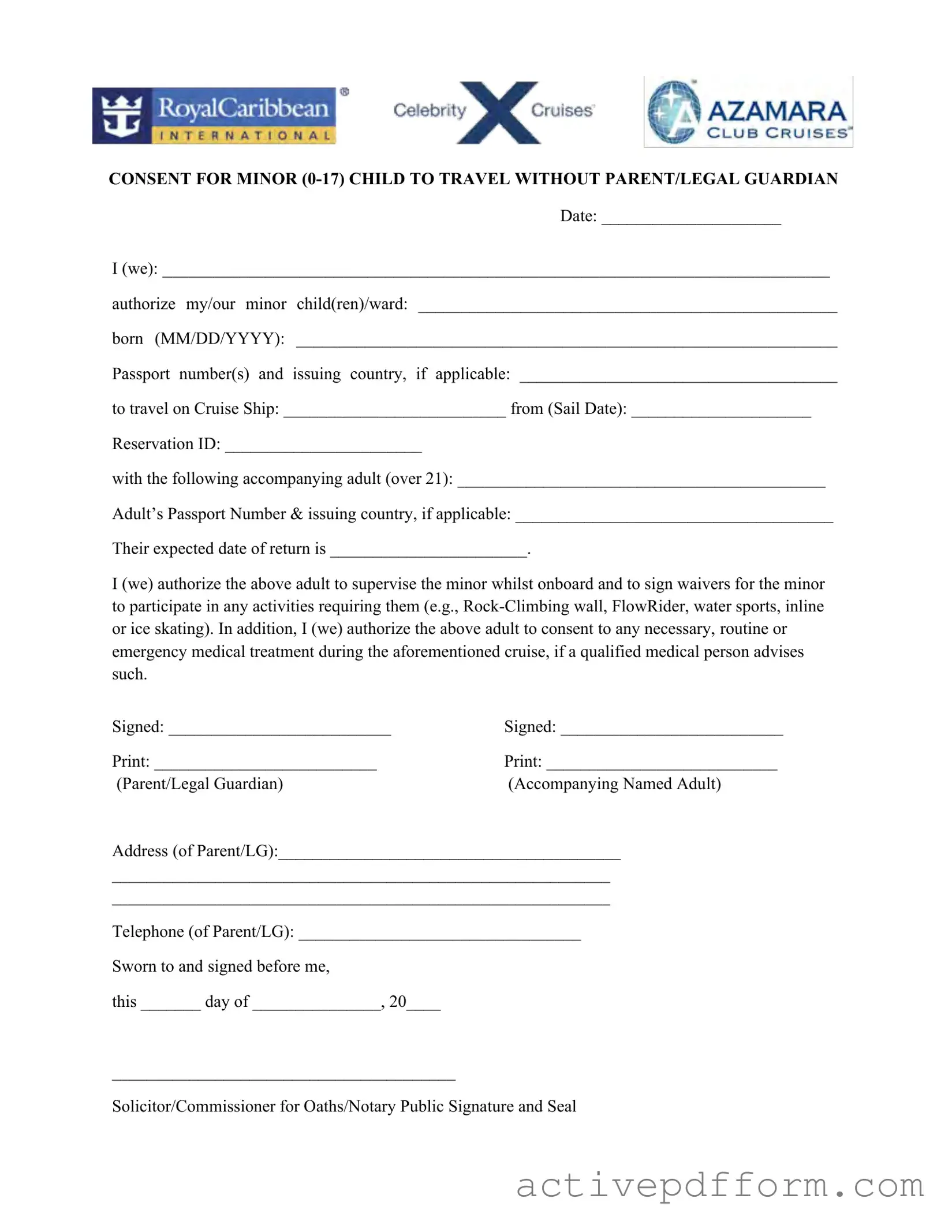 Free Royal Caribbean Parental Consent Template