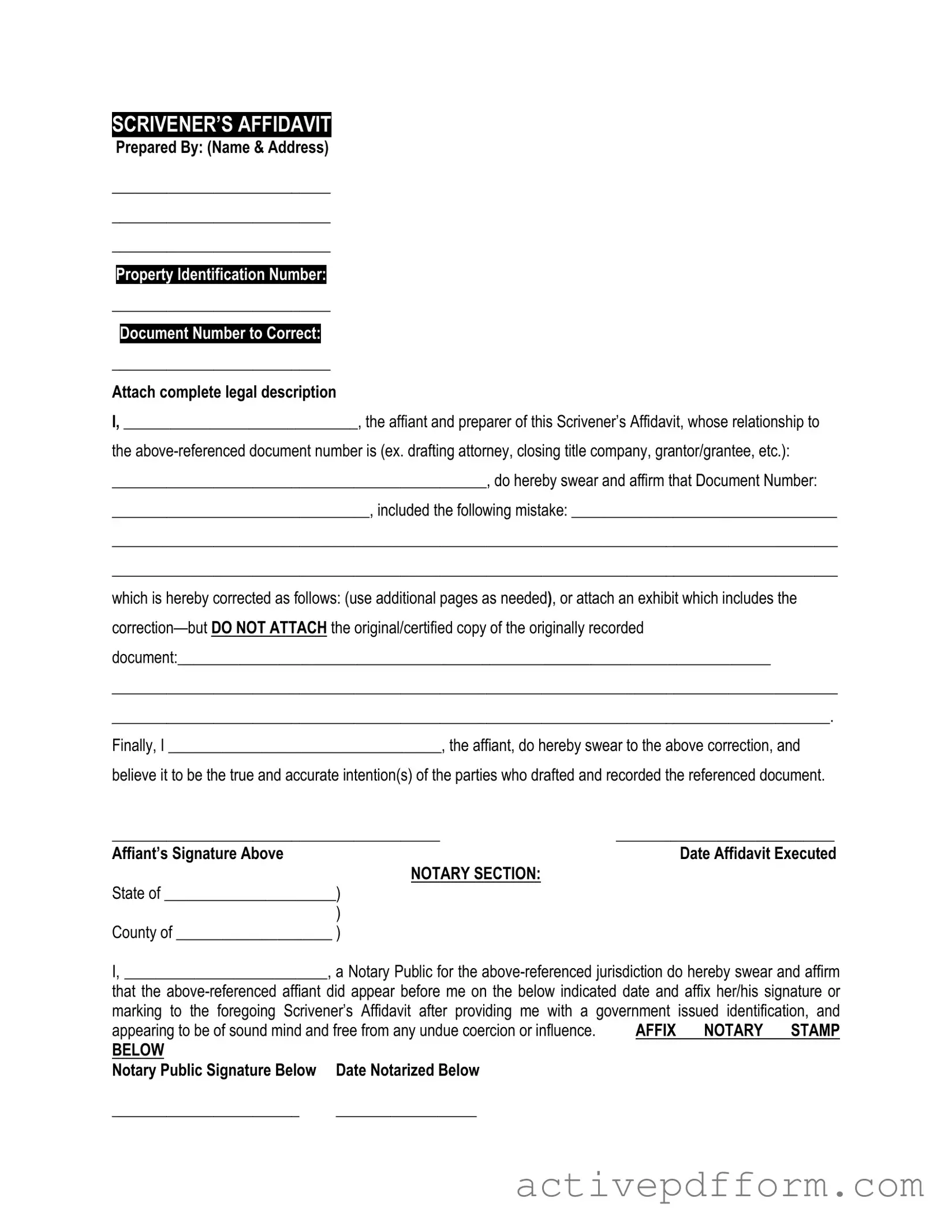 Free Scrivener's Affidavit Template