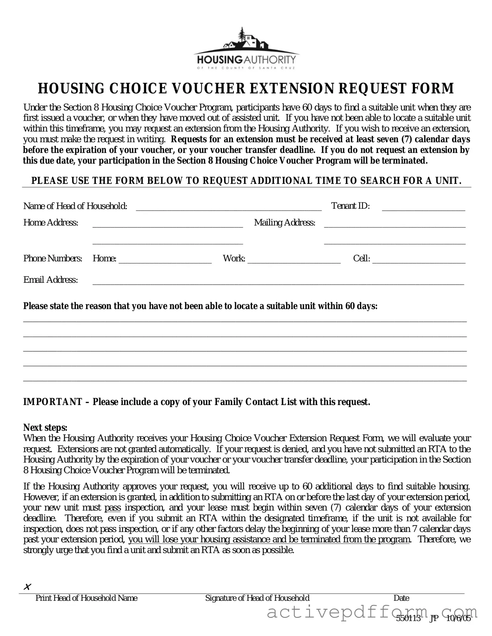 Free Section 8 Voucher Extension Template