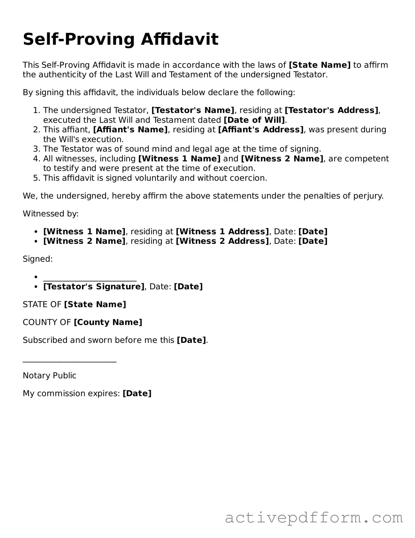 Blank Self-Proving Affidavit Document
