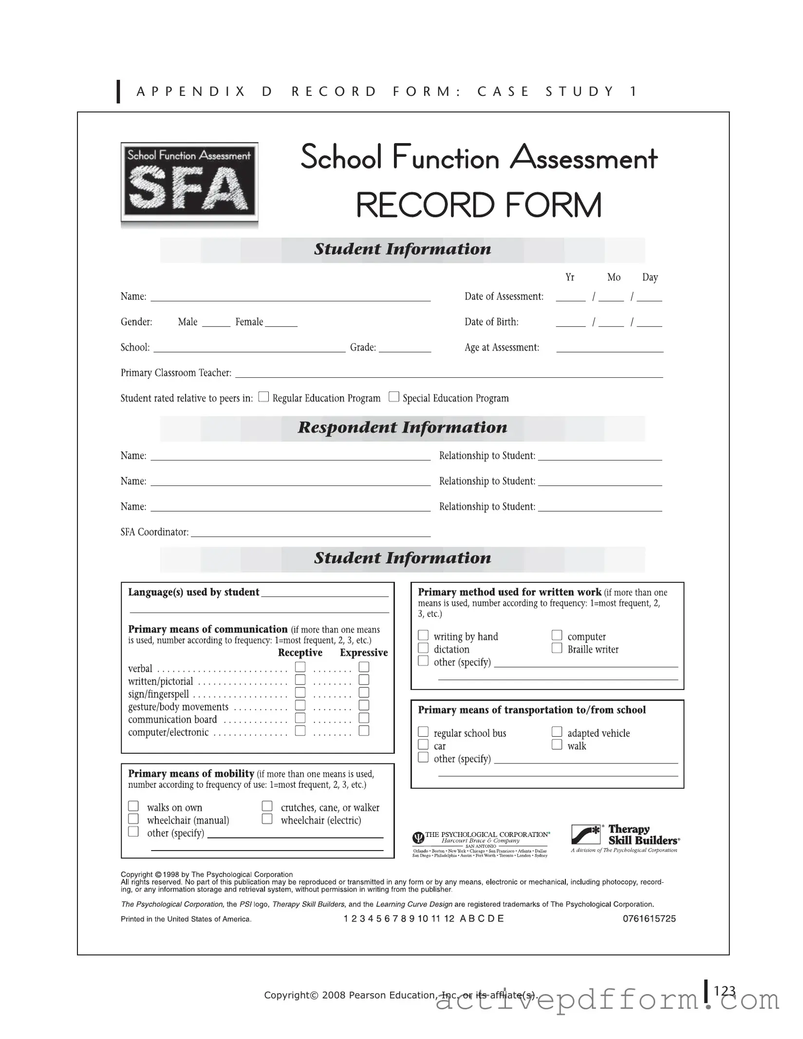 Free School Function Assessment Template
