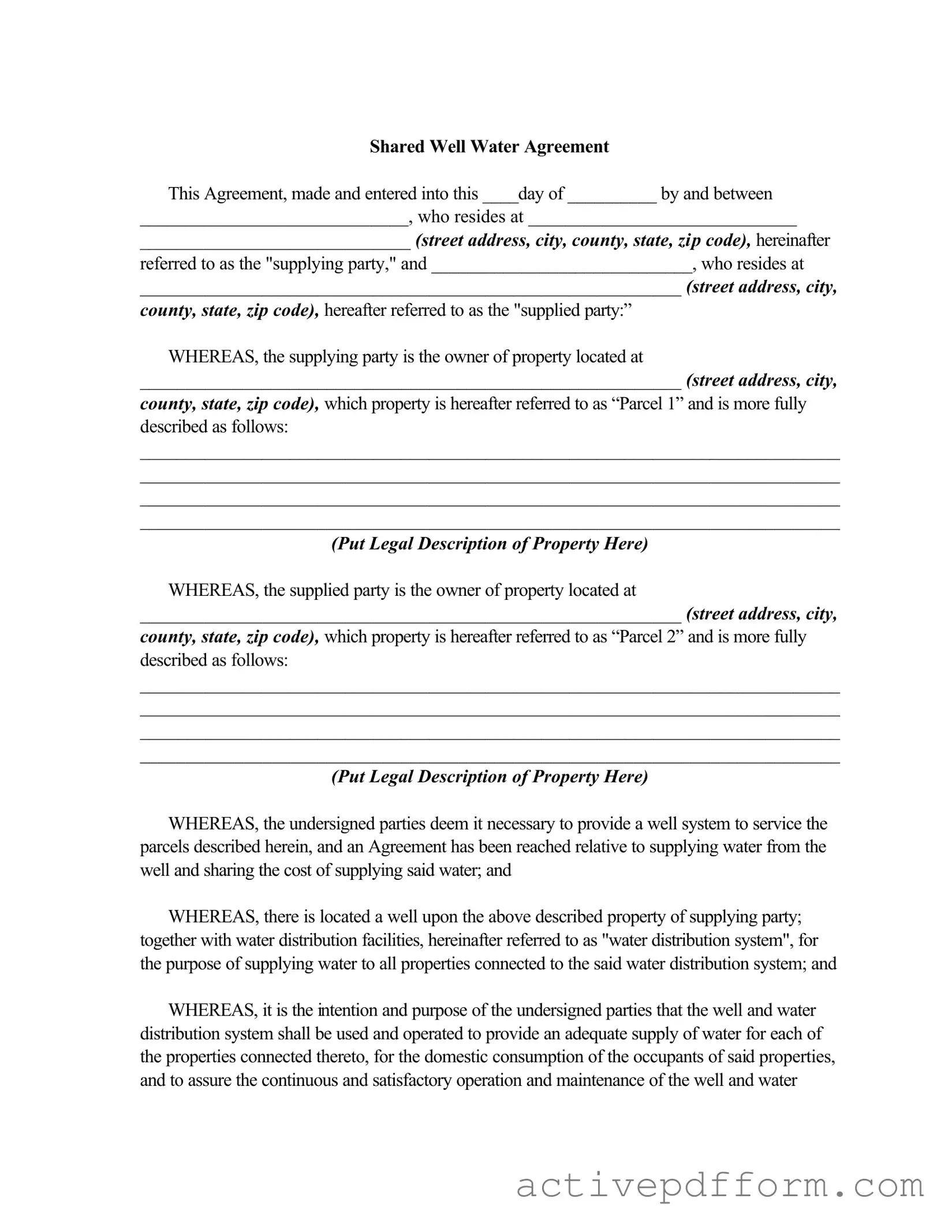 Free Shared Well Agreement Template