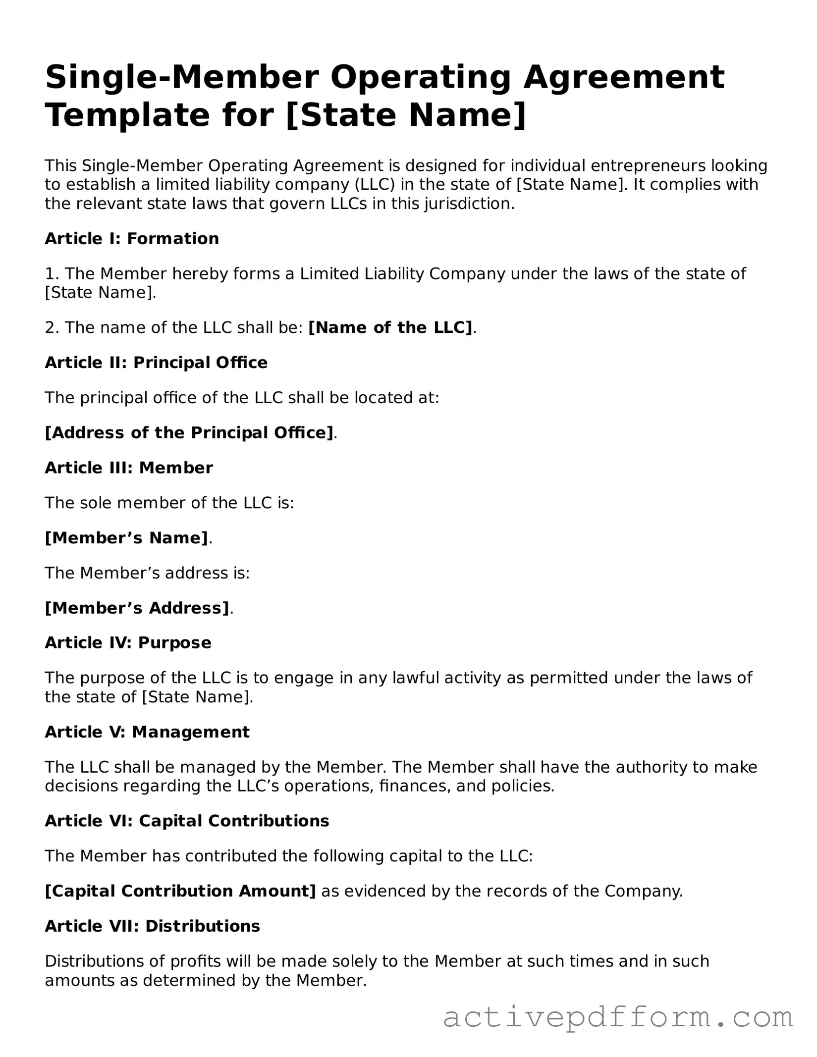 Blank Single-Member Operating Agreement Document
