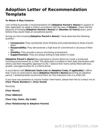 Blank Adoption Letter of Recommendation Document