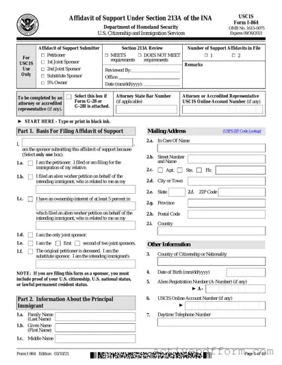 Free USCIS I-864 Template