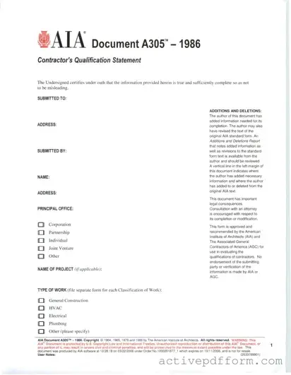 Free AIA A305 Template