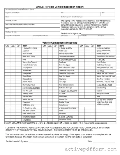 Free Dot Vehicle Inspection Template
