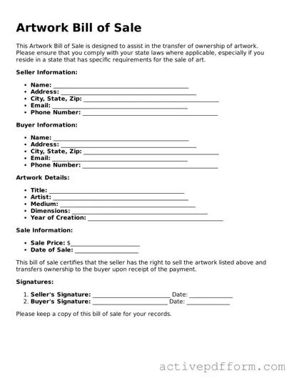 Blank Artwork Bill of Sale Document