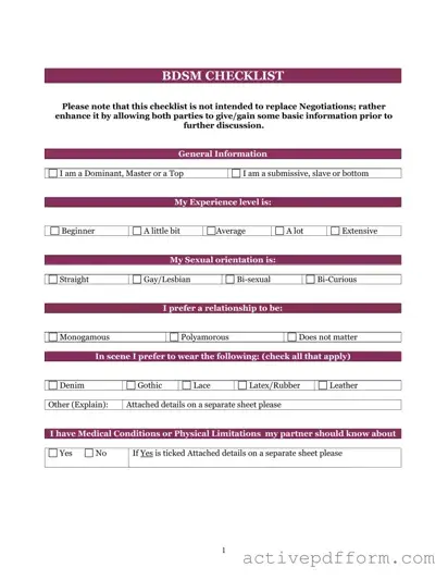 Free Bdsm Checklist Template